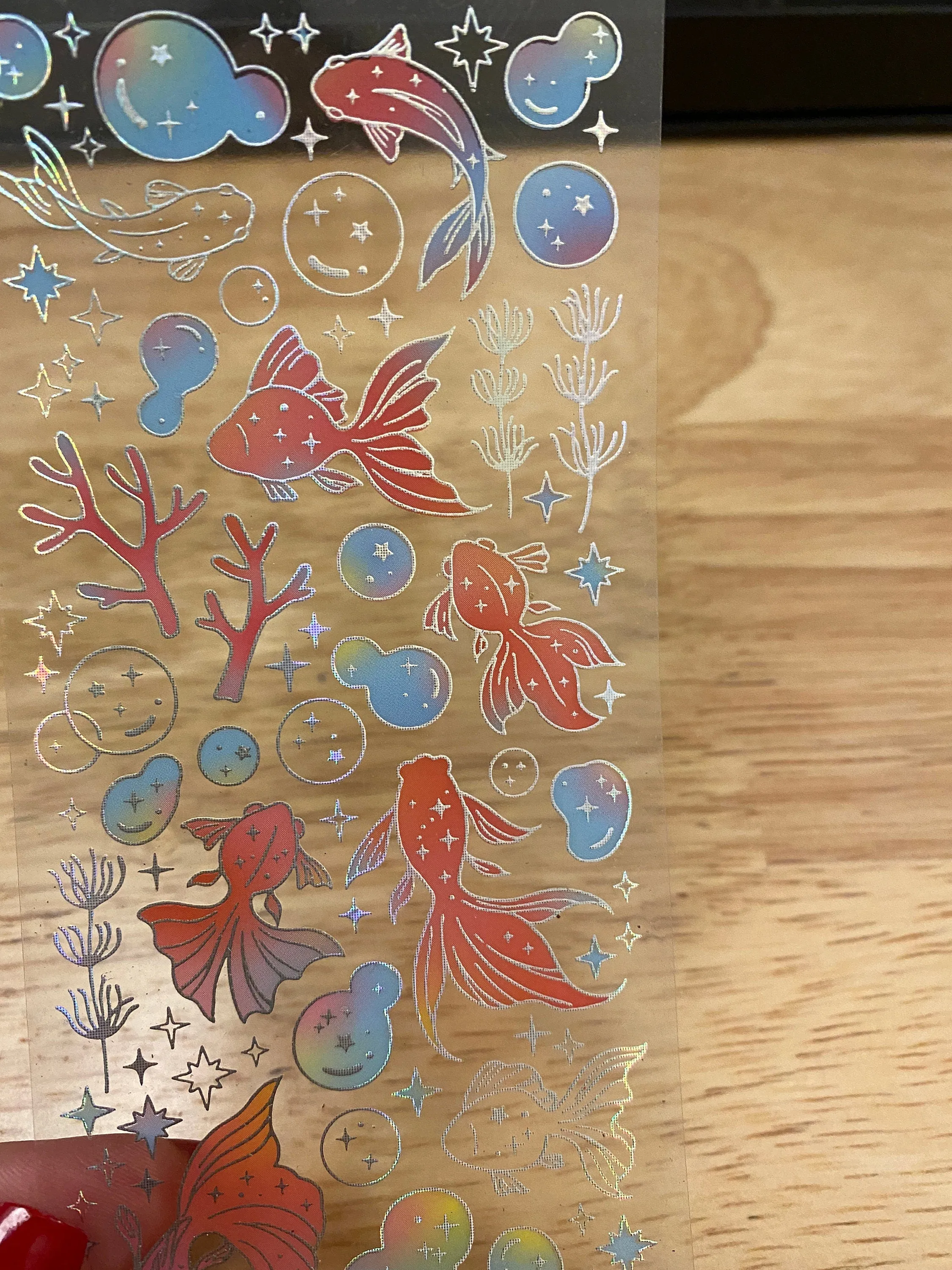 Holographic Clear Tape with Goldfish and bubbles with coral