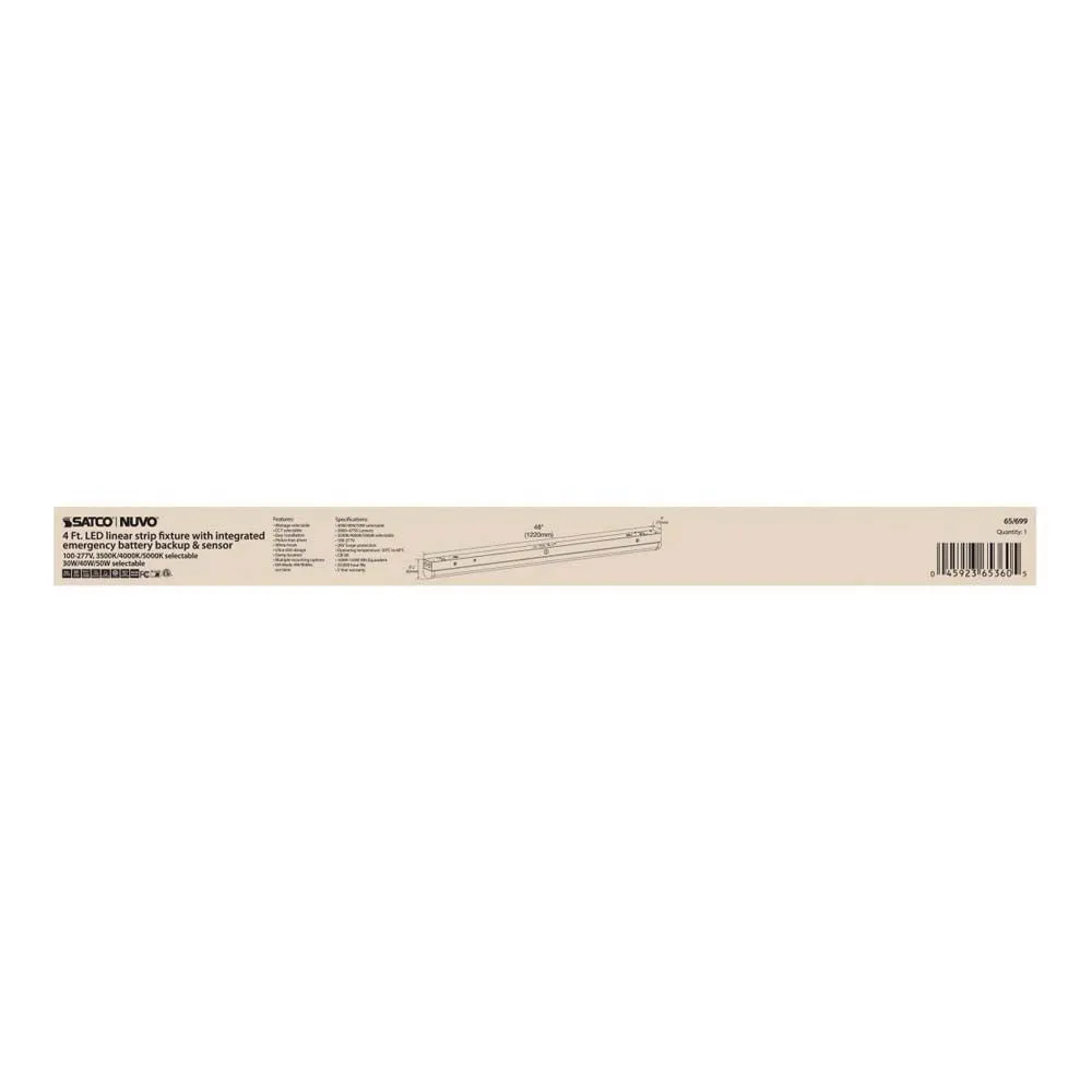 LED 4-ft Linear Strip Light White Finish CCT Tunable 100-277V EM & Sensor