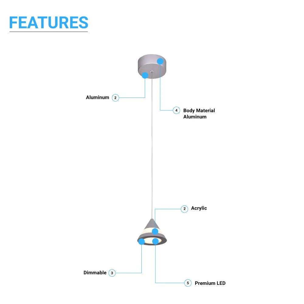 LED Pendant Light, Cone Shape, 5W, Dimmable, 3000K (Warm White)