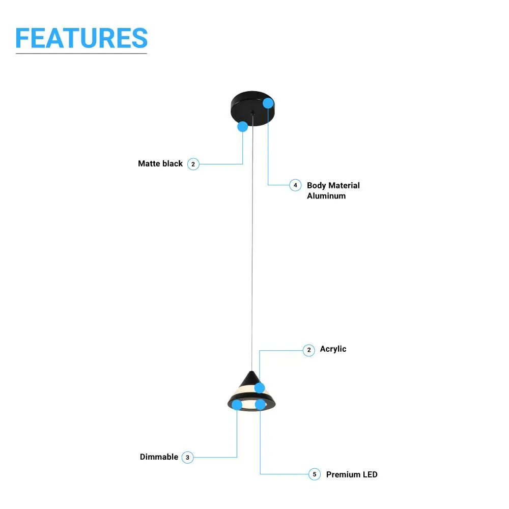 LED Pendant Light, Cone Shape, 5W, Dimmable, 3000K (Warm White)