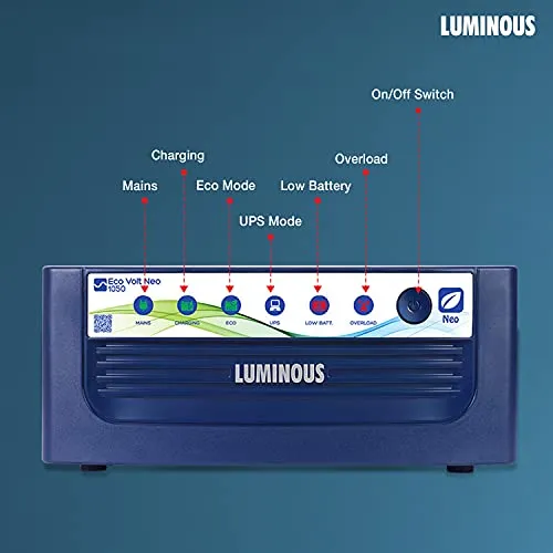 Luminous Inverter & Battery Combo for Home, Office & Shops (Eco Volt Neo 1050 Sine Wave Inverter, Red Charge 15000 120Ah Tall Tubular Battery)