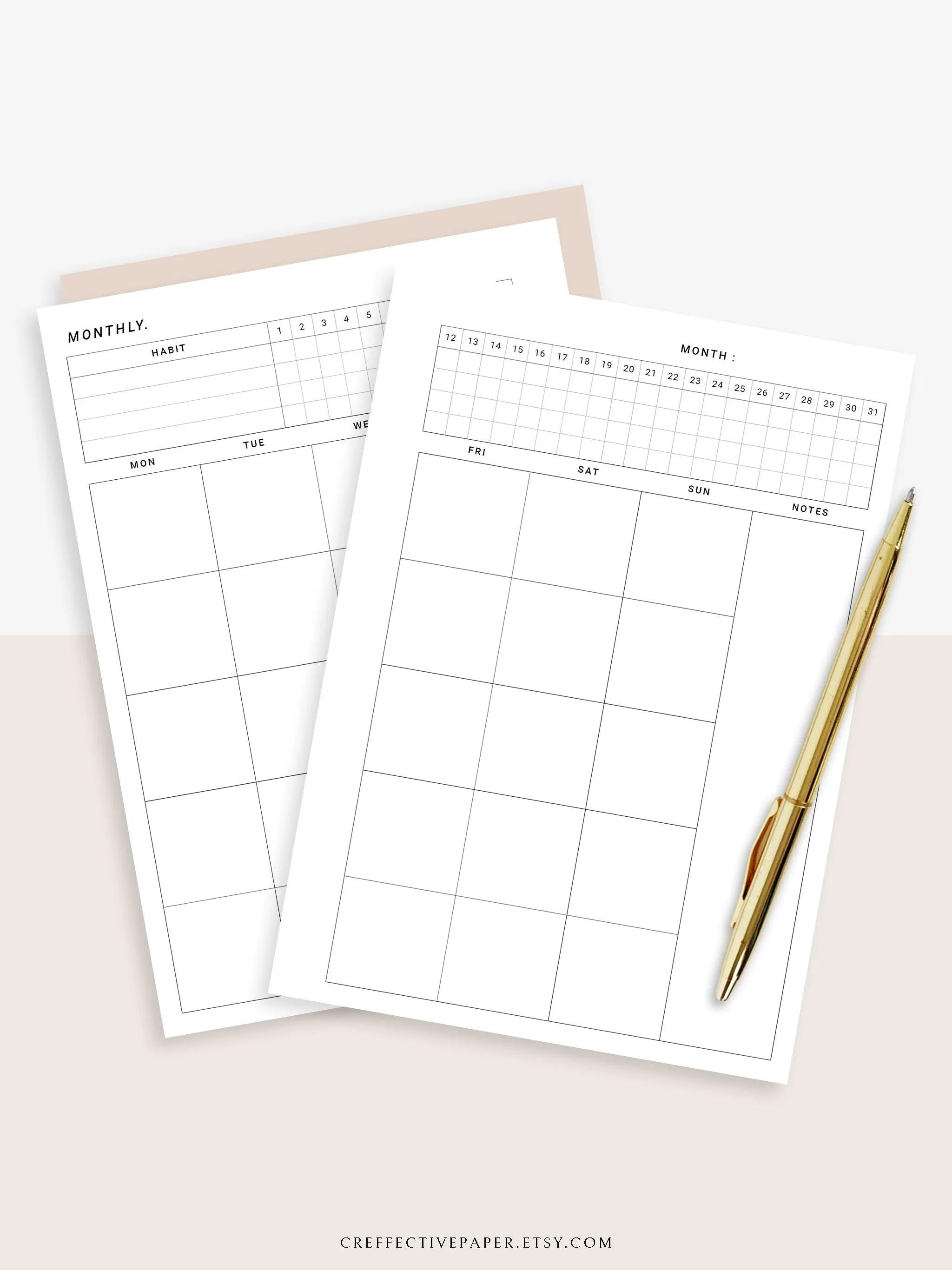 M106_B | Monthly Planner with 31 Days Habit Tracker Printable Inserts