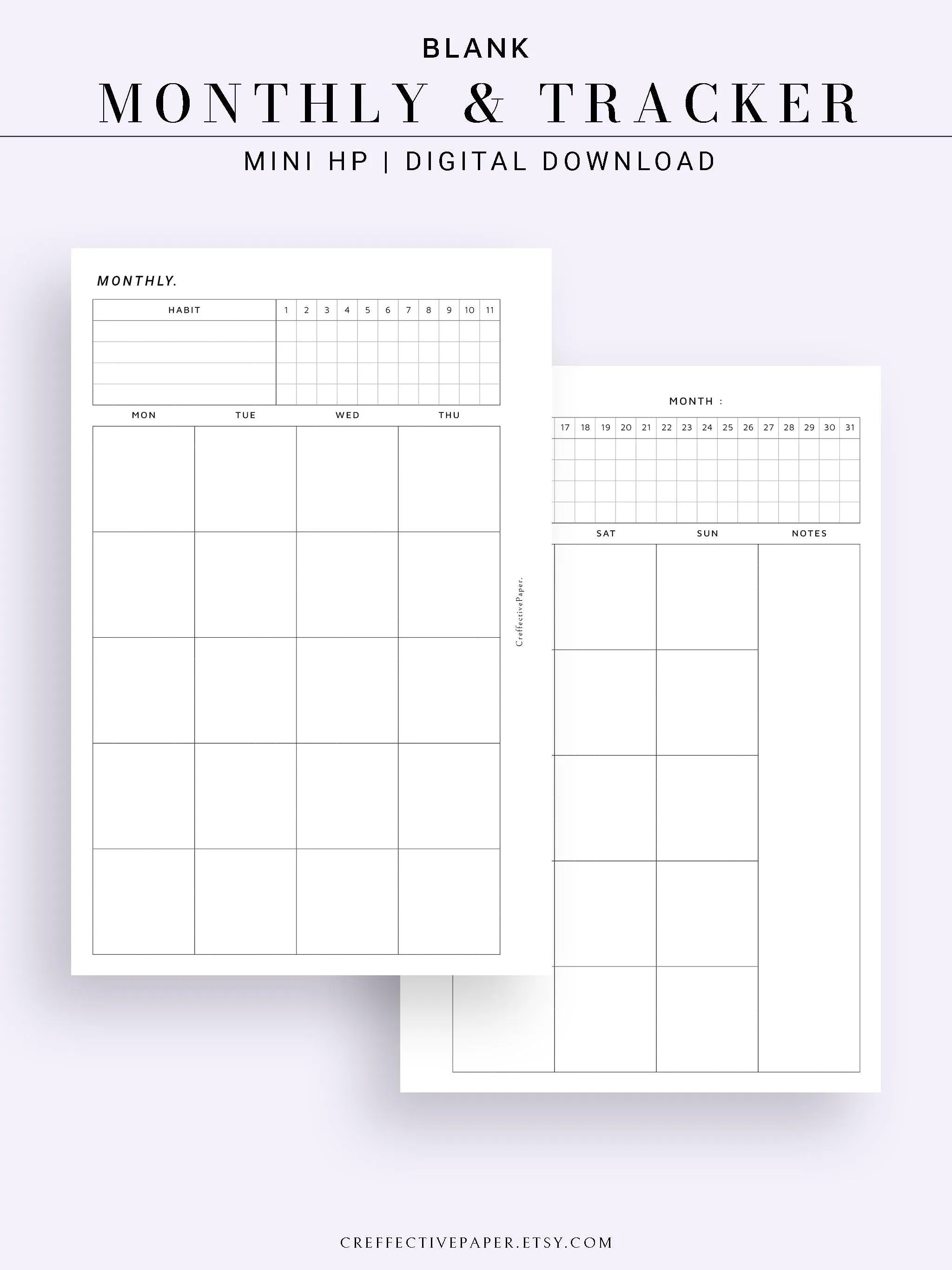 M106_B | Monthly Planner with 31 Days Habit Tracker Printable Inserts