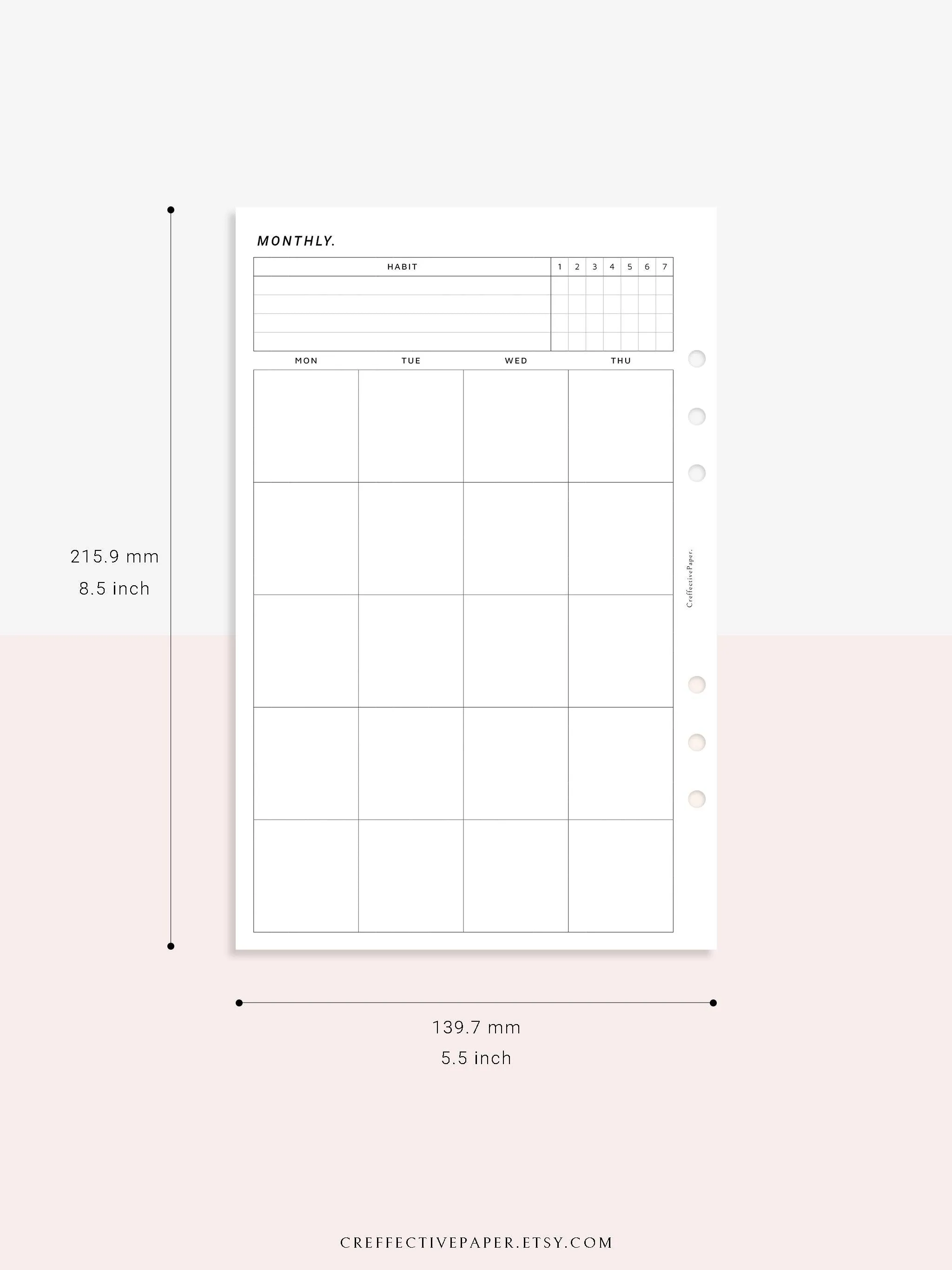 M106_B | Monthly Planner with 31 Days Habit Tracker Printable Inserts