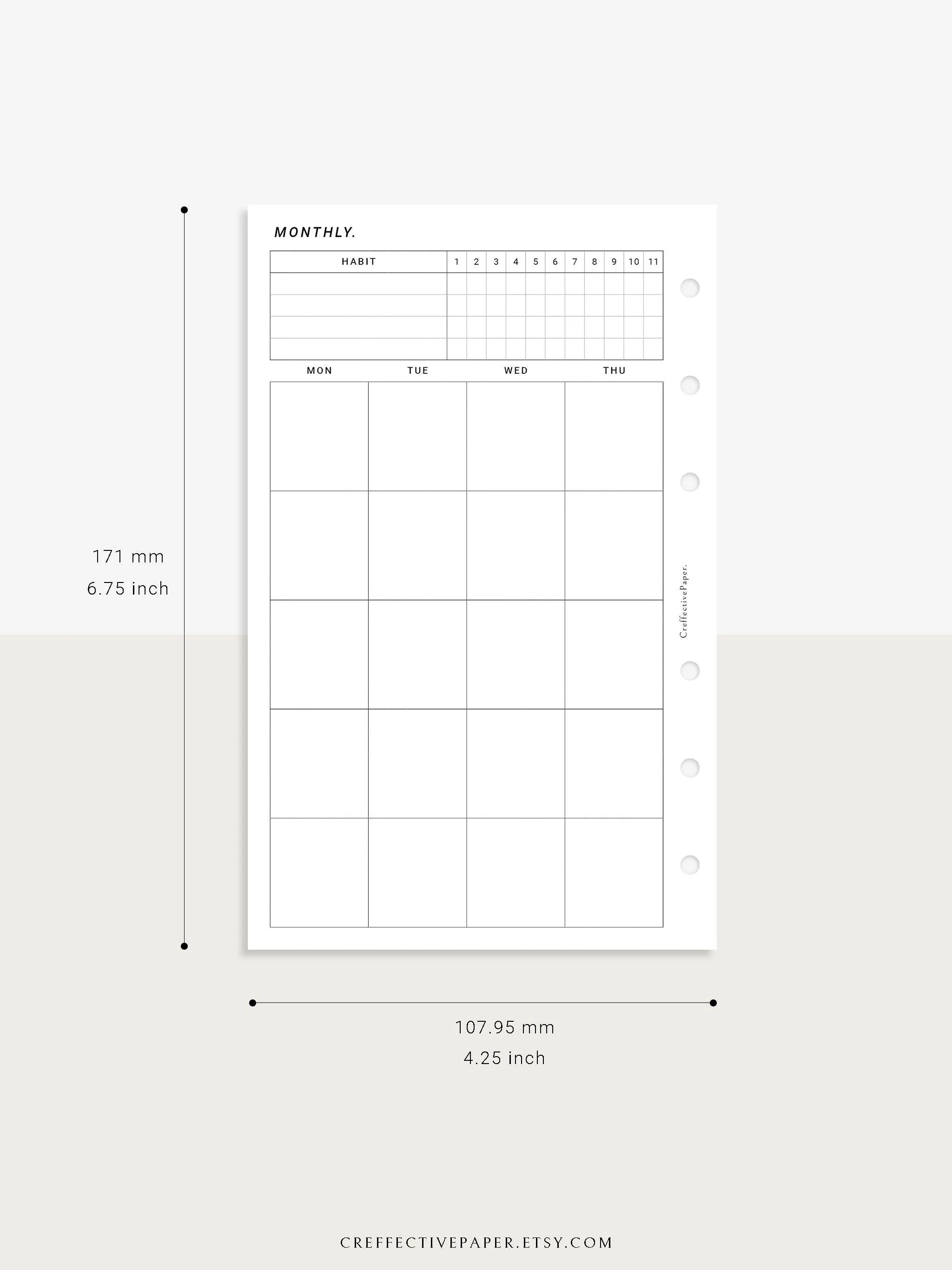 M106_B | Monthly Planner with 31 Days Habit Tracker Printable Inserts