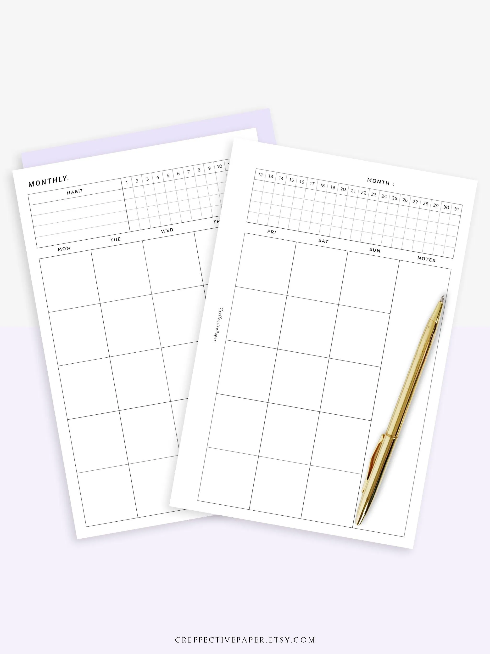 M106_B | Monthly Planner with 31 Days Habit Tracker Printable Inserts