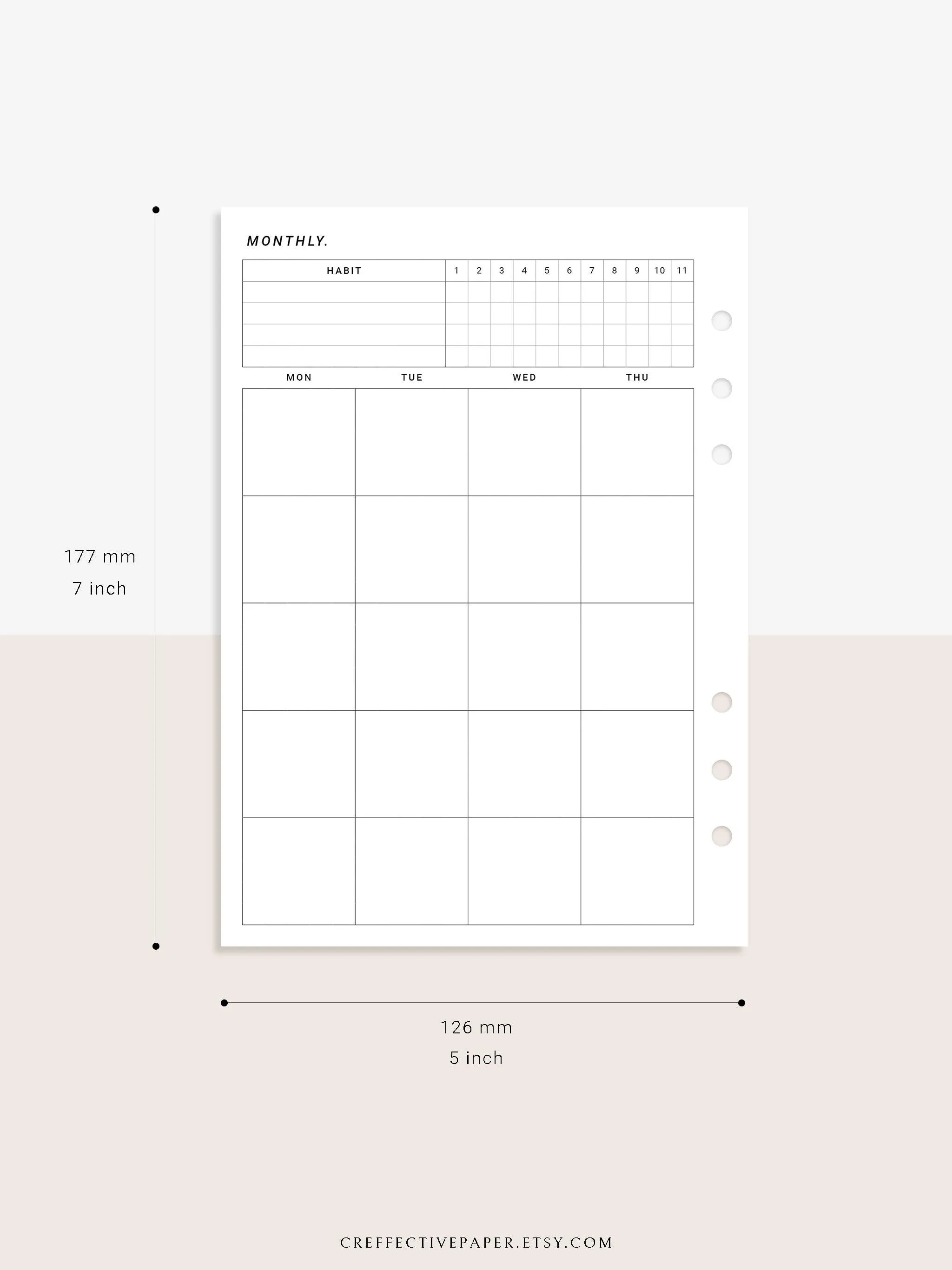 M106_B | Monthly Planner with 31 Days Habit Tracker Printable Inserts
