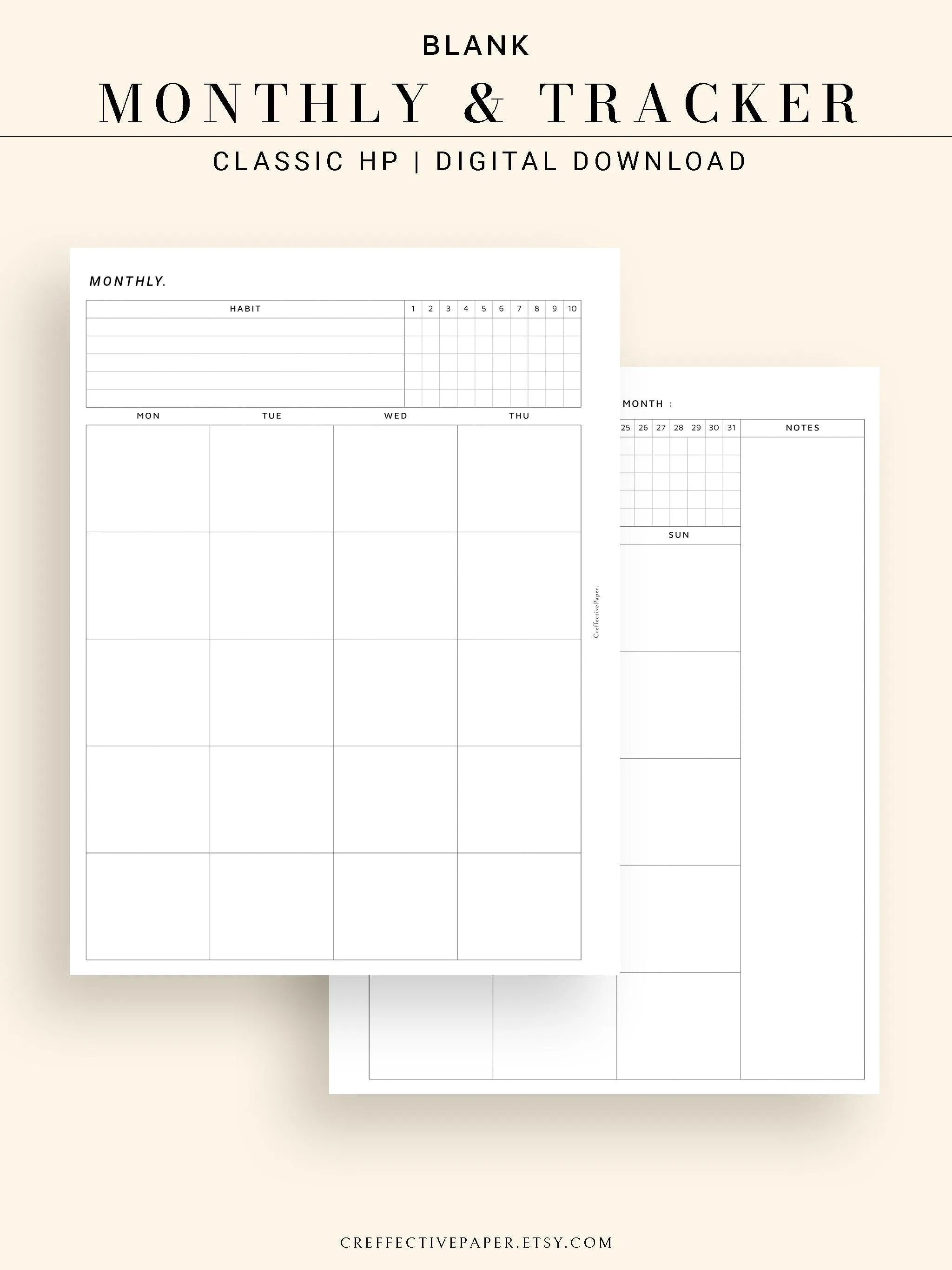 M106_B | Monthly Planner with 31 Days Habit Tracker Printable Inserts