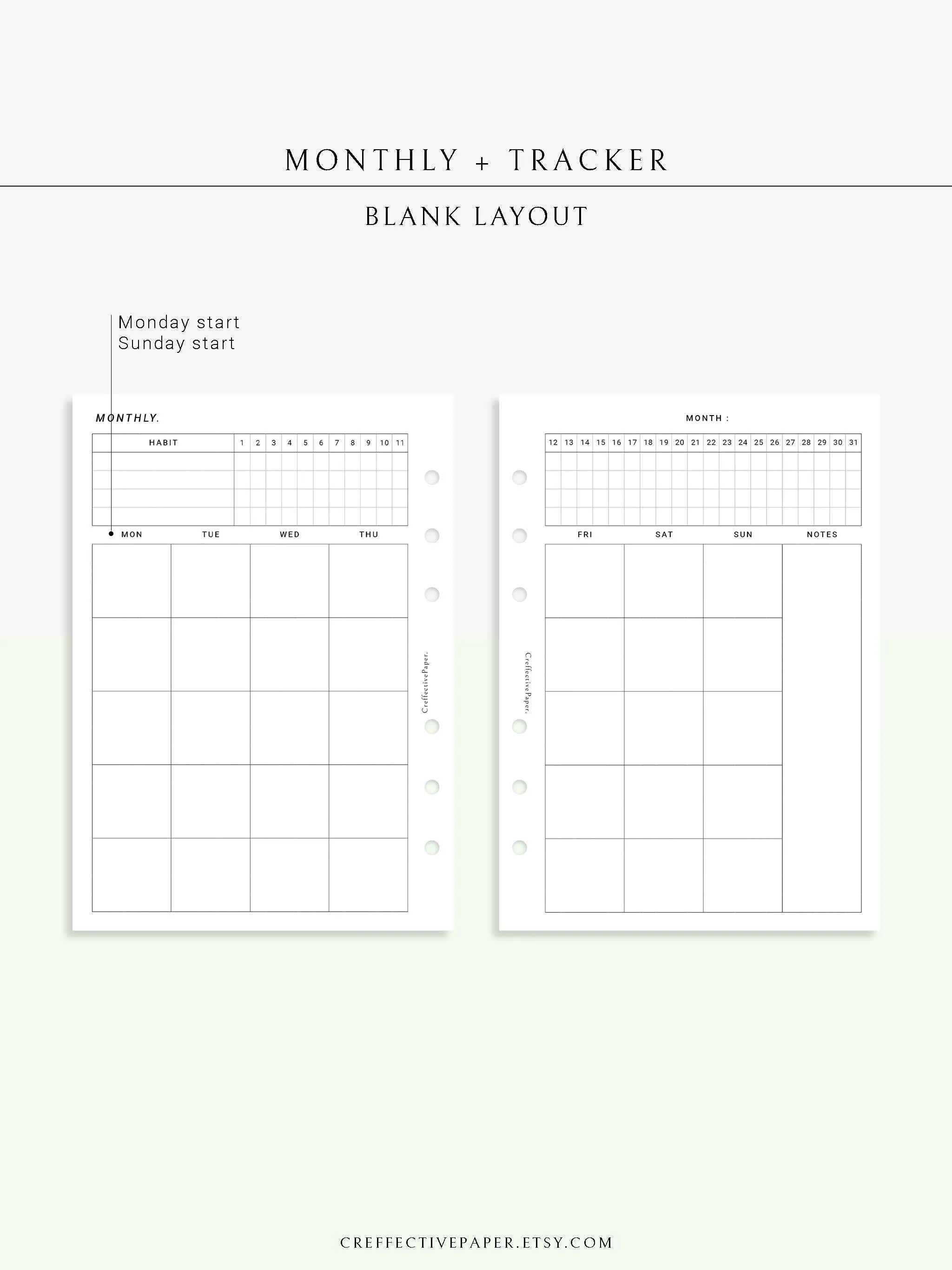 M106_B | Monthly Planner with 31 Days Habit Tracker Printable Inserts