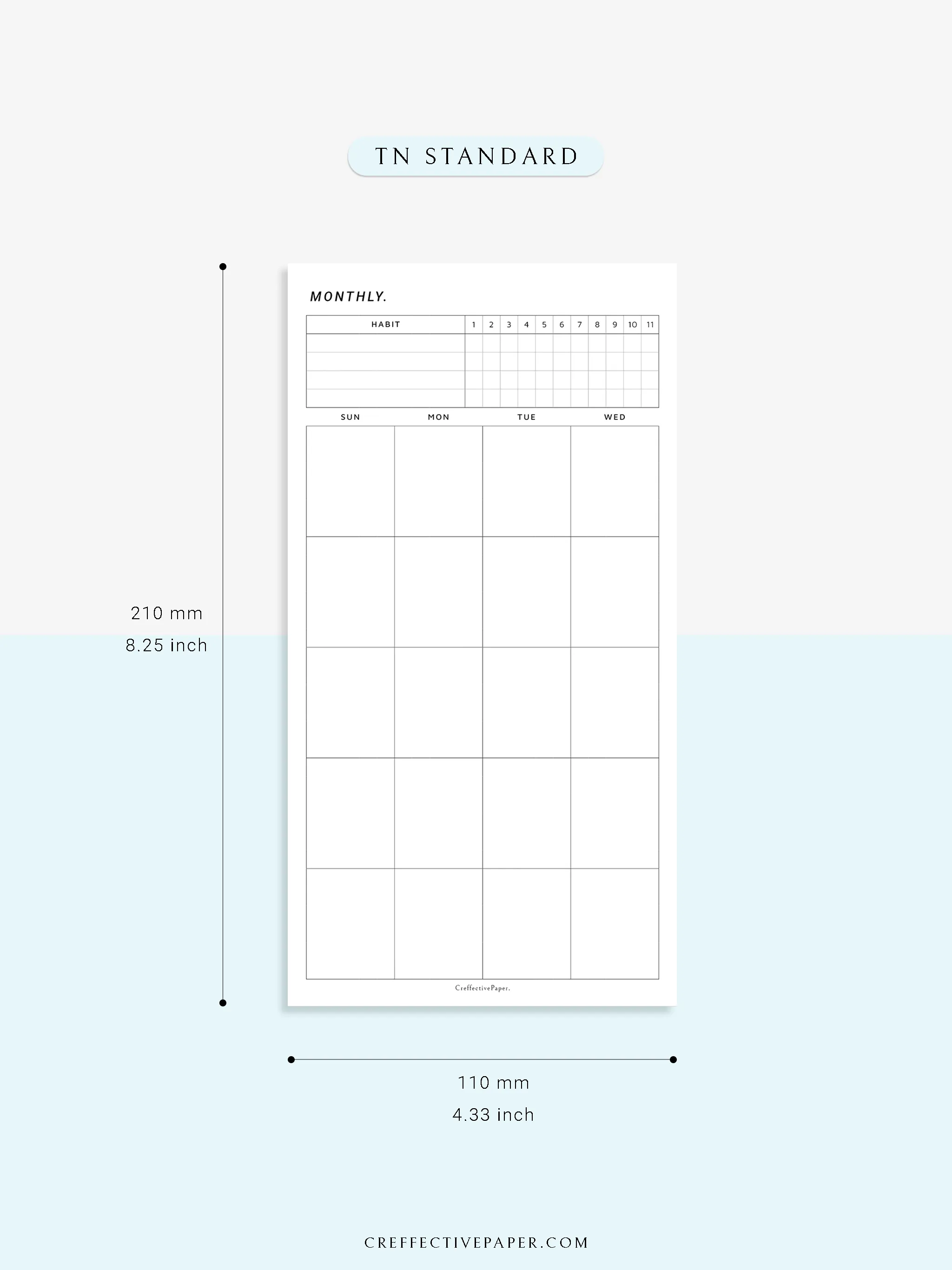 M106_B | Monthly Planner with 31 Days Habit Tracker Printable Inserts