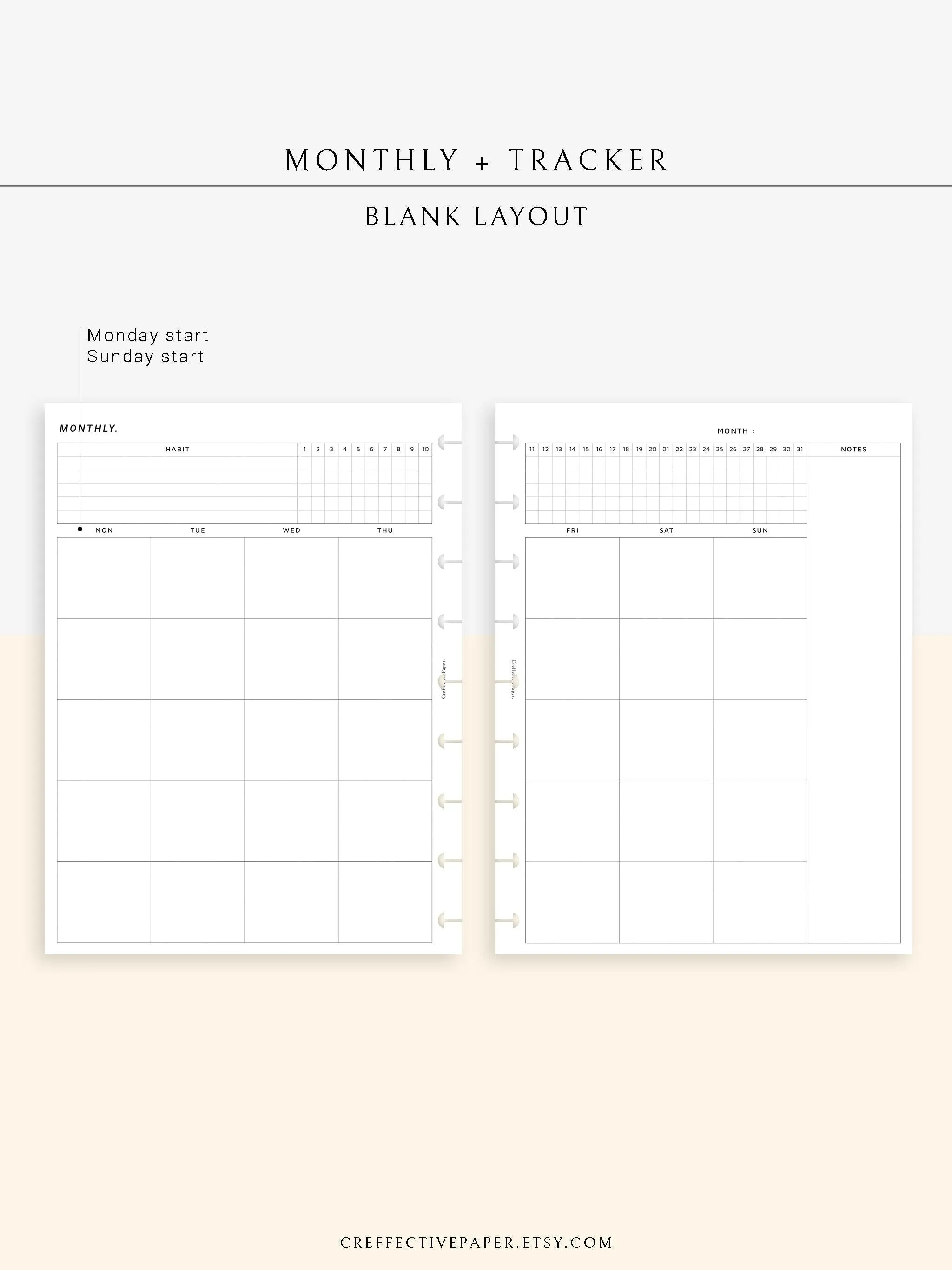 M106_B | Monthly Planner with 31 Days Habit Tracker Printable Inserts