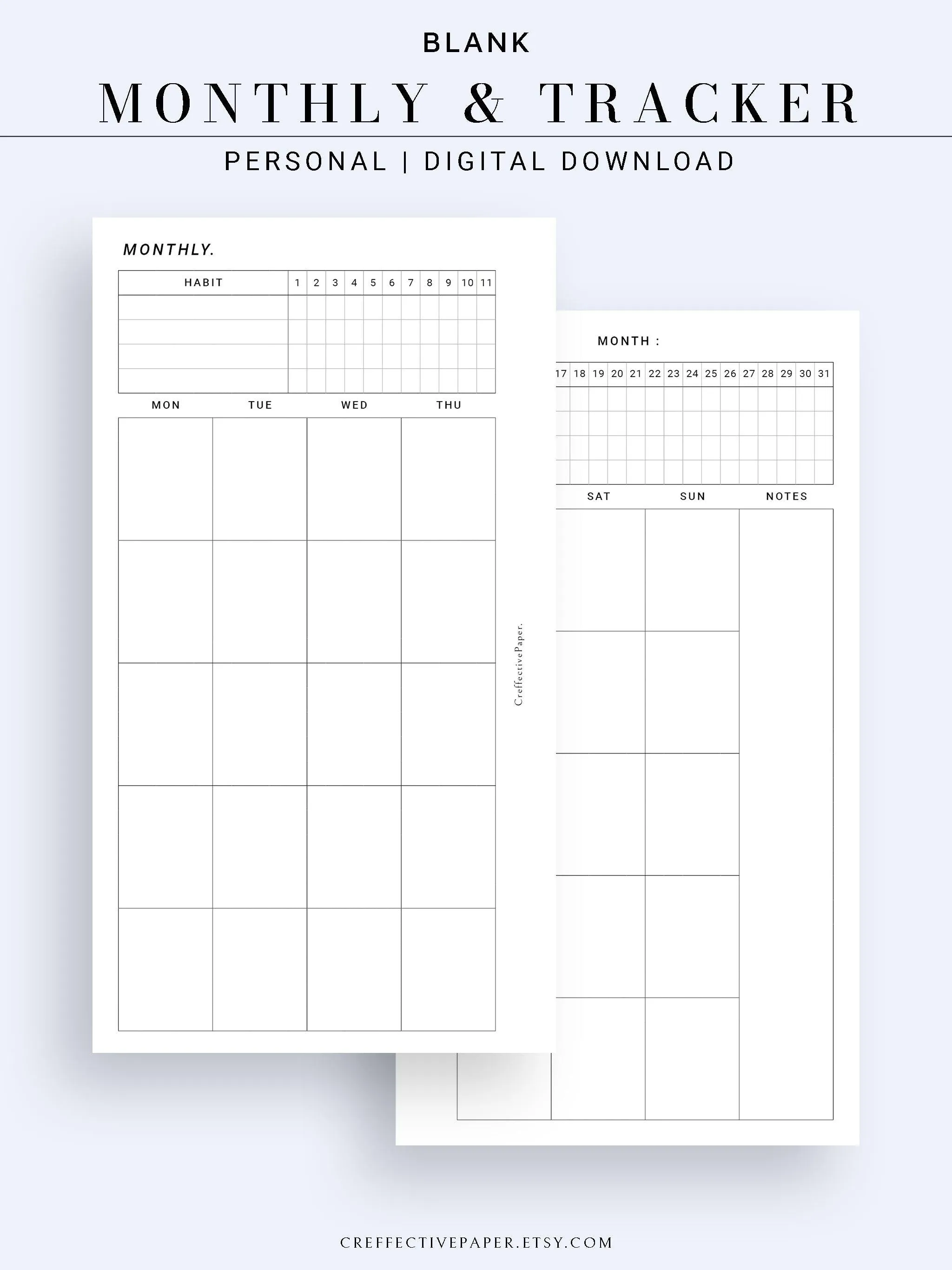 M106_B | Monthly Planner with 31 Days Habit Tracker Printable Inserts