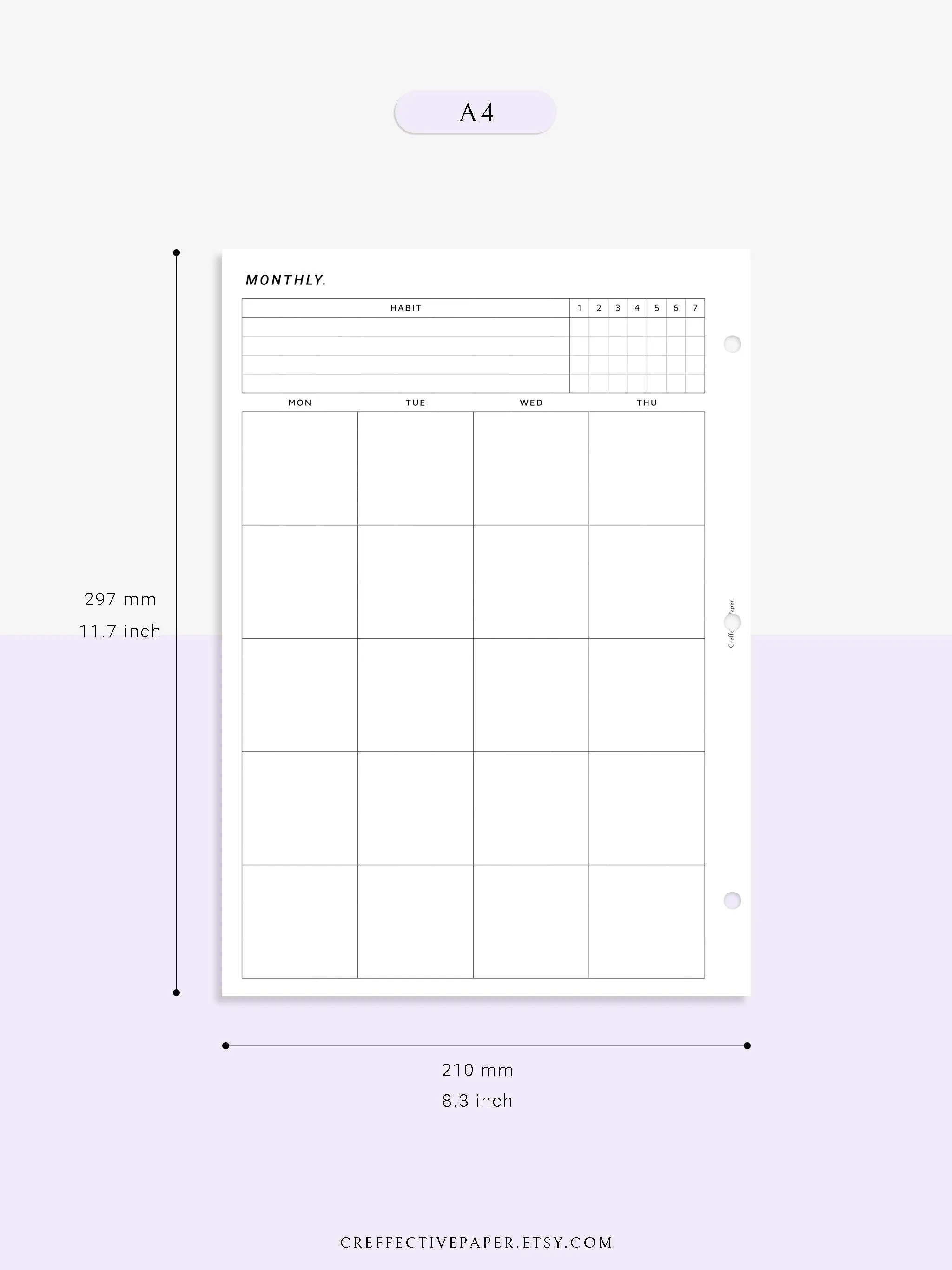 M106_B | Monthly Planner with 31 Days Habit Tracker Printable Inserts