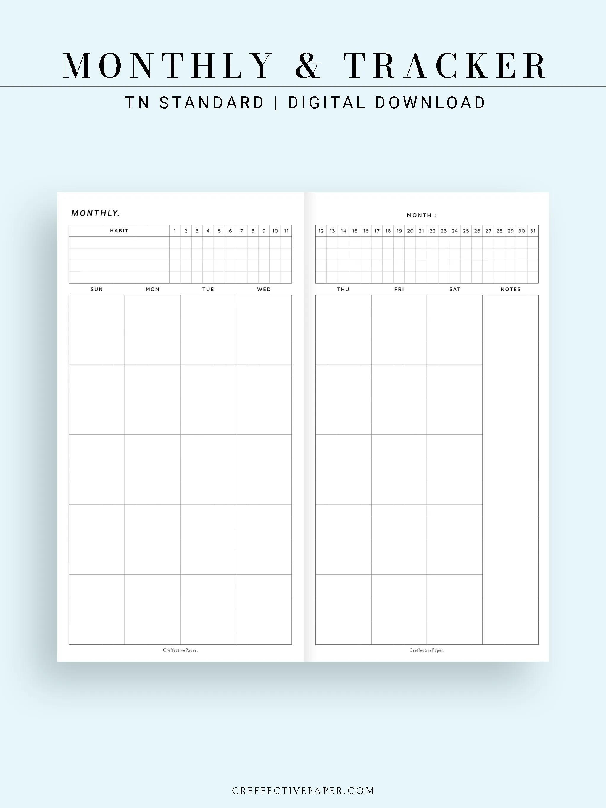 M106_B | Monthly Planner with 31 Days Habit Tracker Printable Inserts