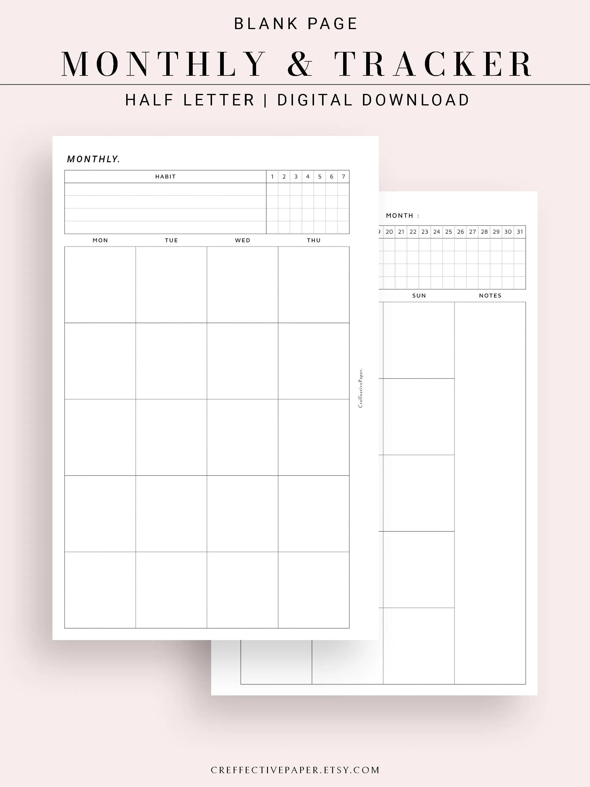 M106_B | Monthly Planner with 31 Days Habit Tracker Printable Inserts