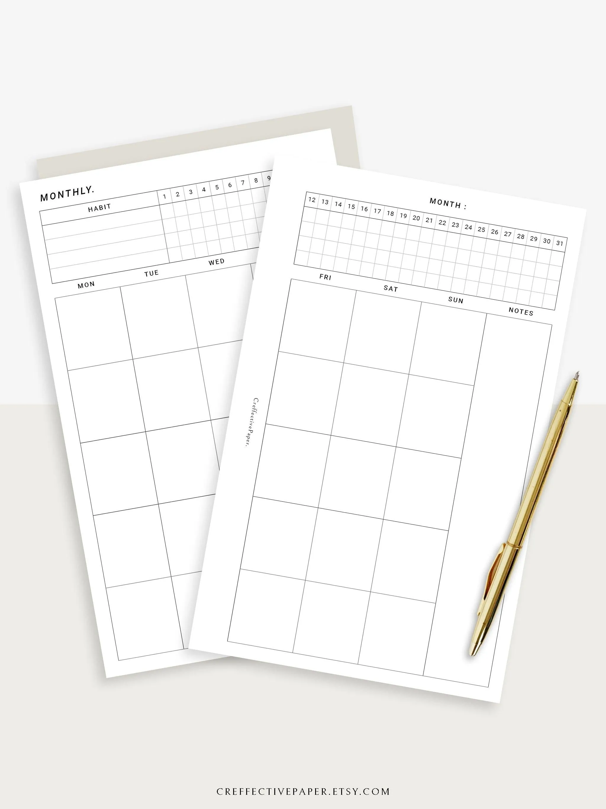 M106_B | Monthly Planner with 31 Days Habit Tracker Printable Inserts