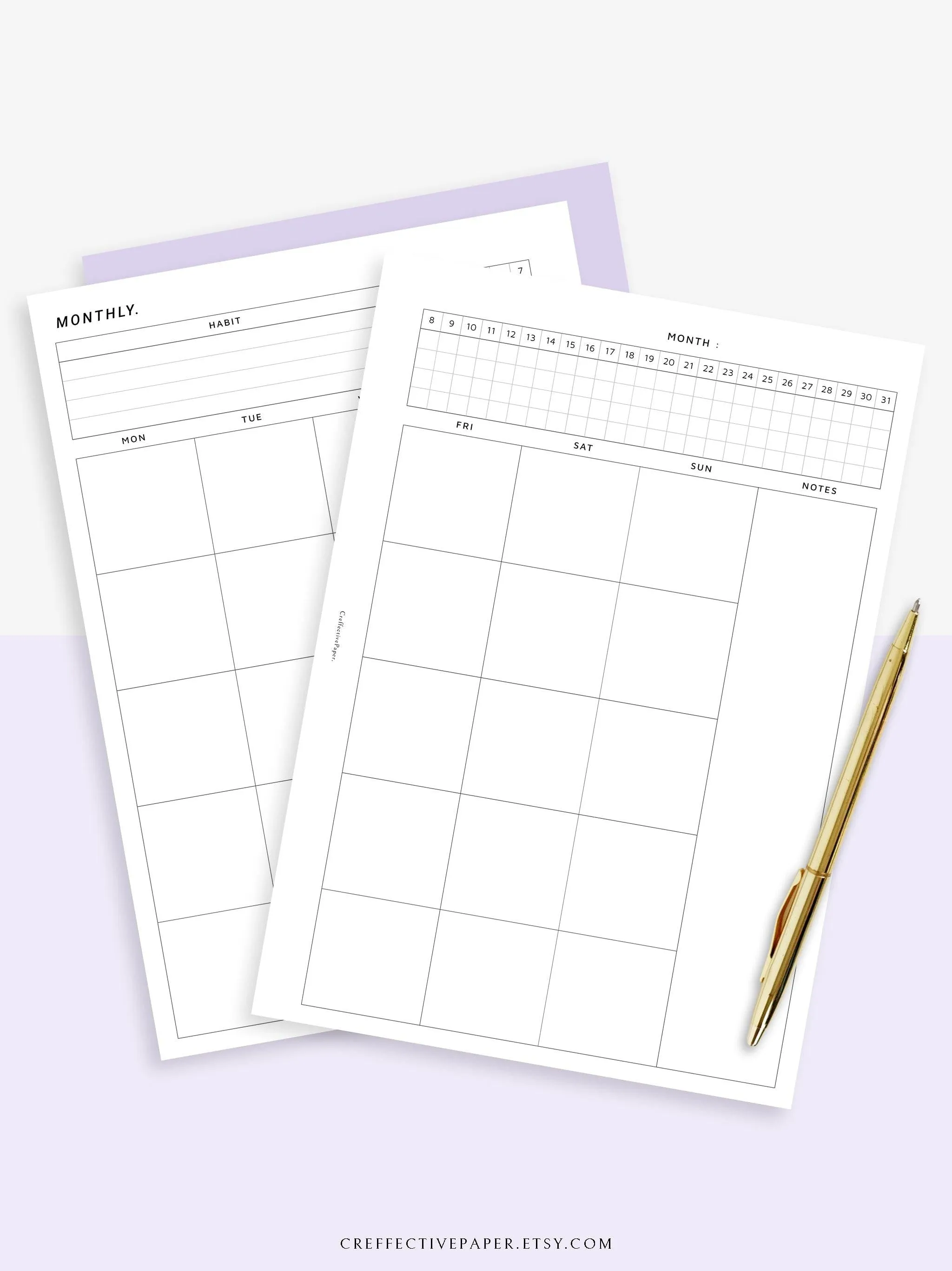 M106_B | Monthly Planner with 31 Days Habit Tracker Printable Inserts