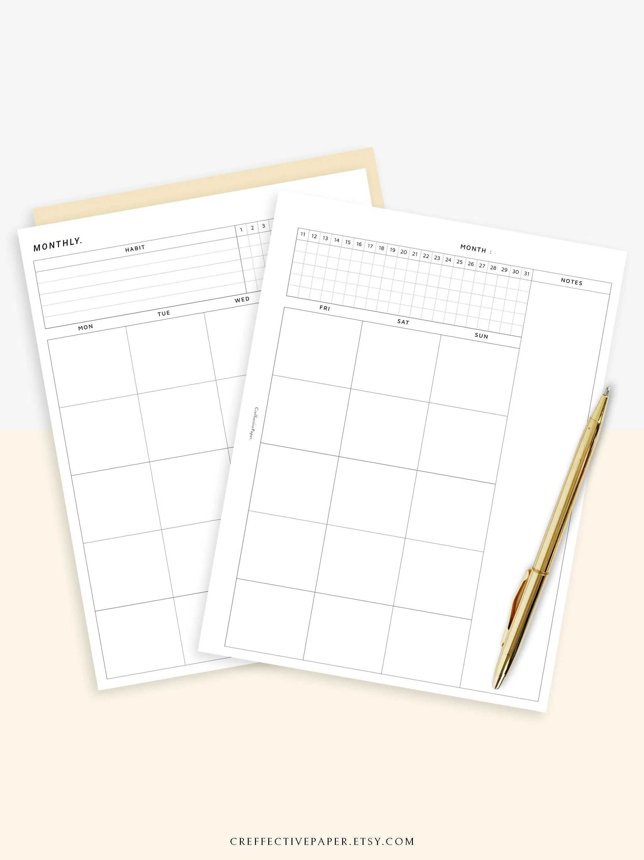M106_B | Monthly Planner with 31 Days Habit Tracker Printable Inserts