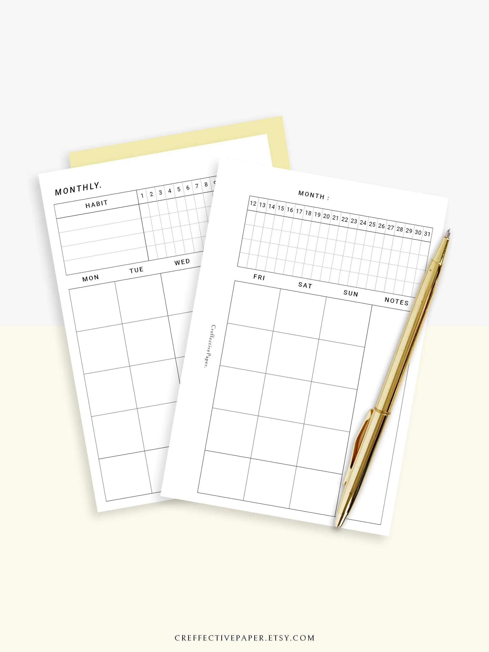 M106_B | Monthly Planner with 31 Days Habit Tracker Printable Inserts