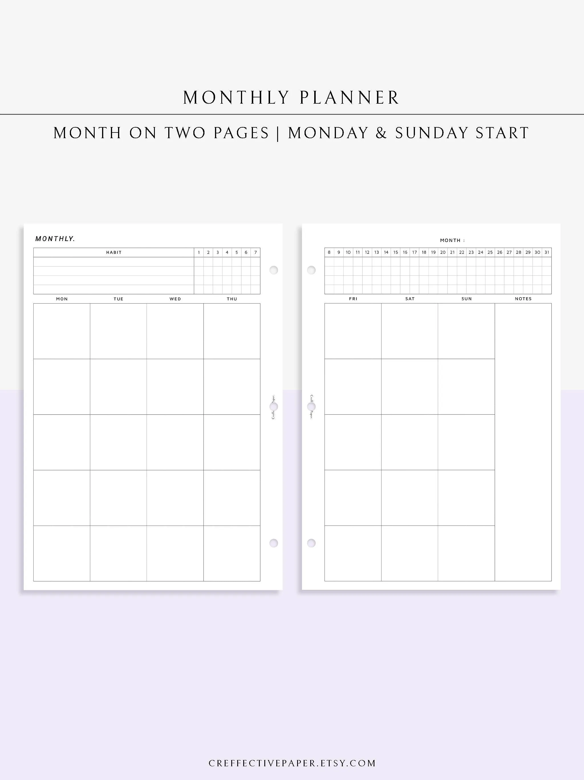 M106_B | Monthly Planner with 31 Days Habit Tracker Printable Inserts