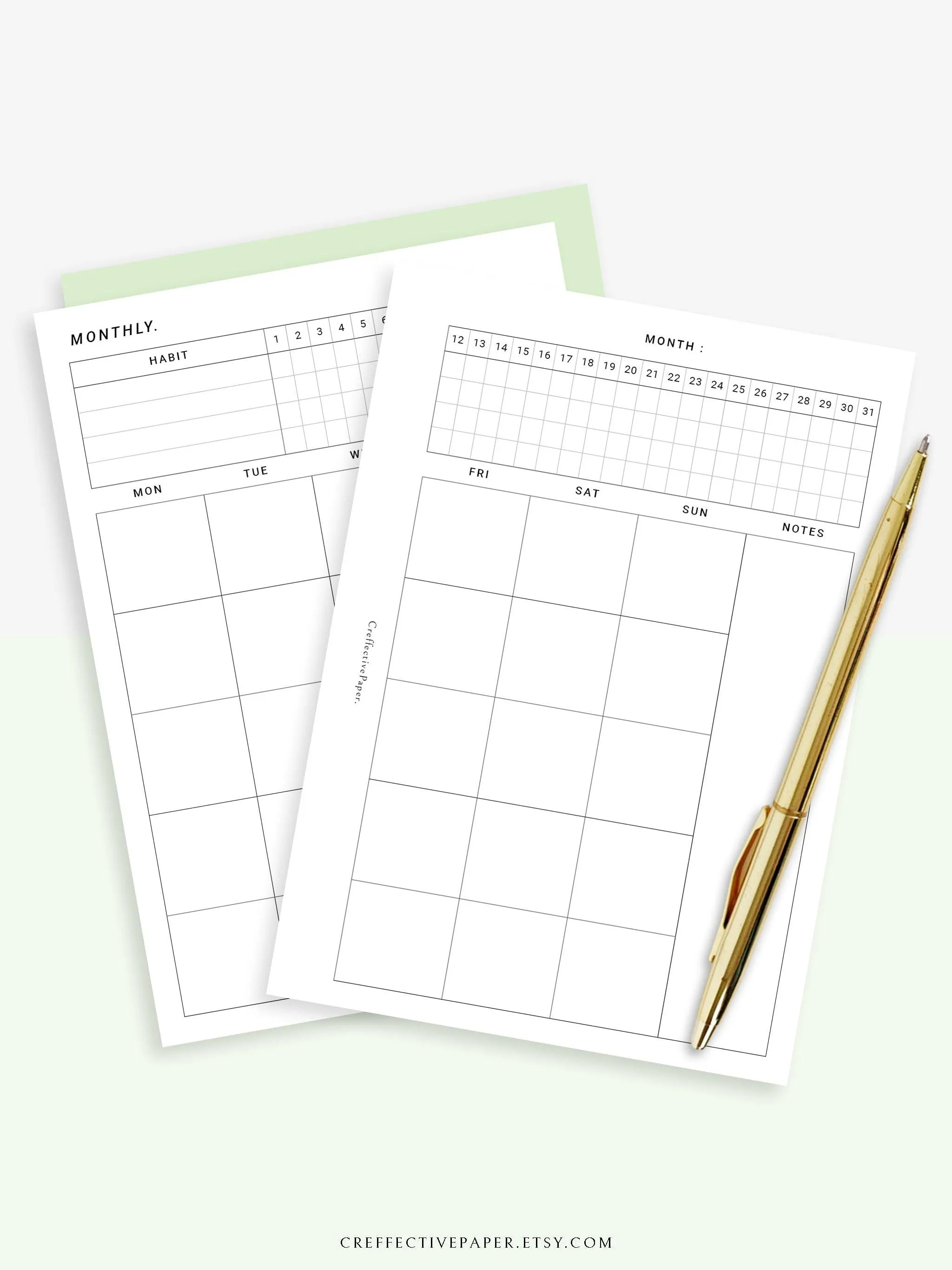 M106_B | Monthly Planner with 31 Days Habit Tracker Printable Inserts