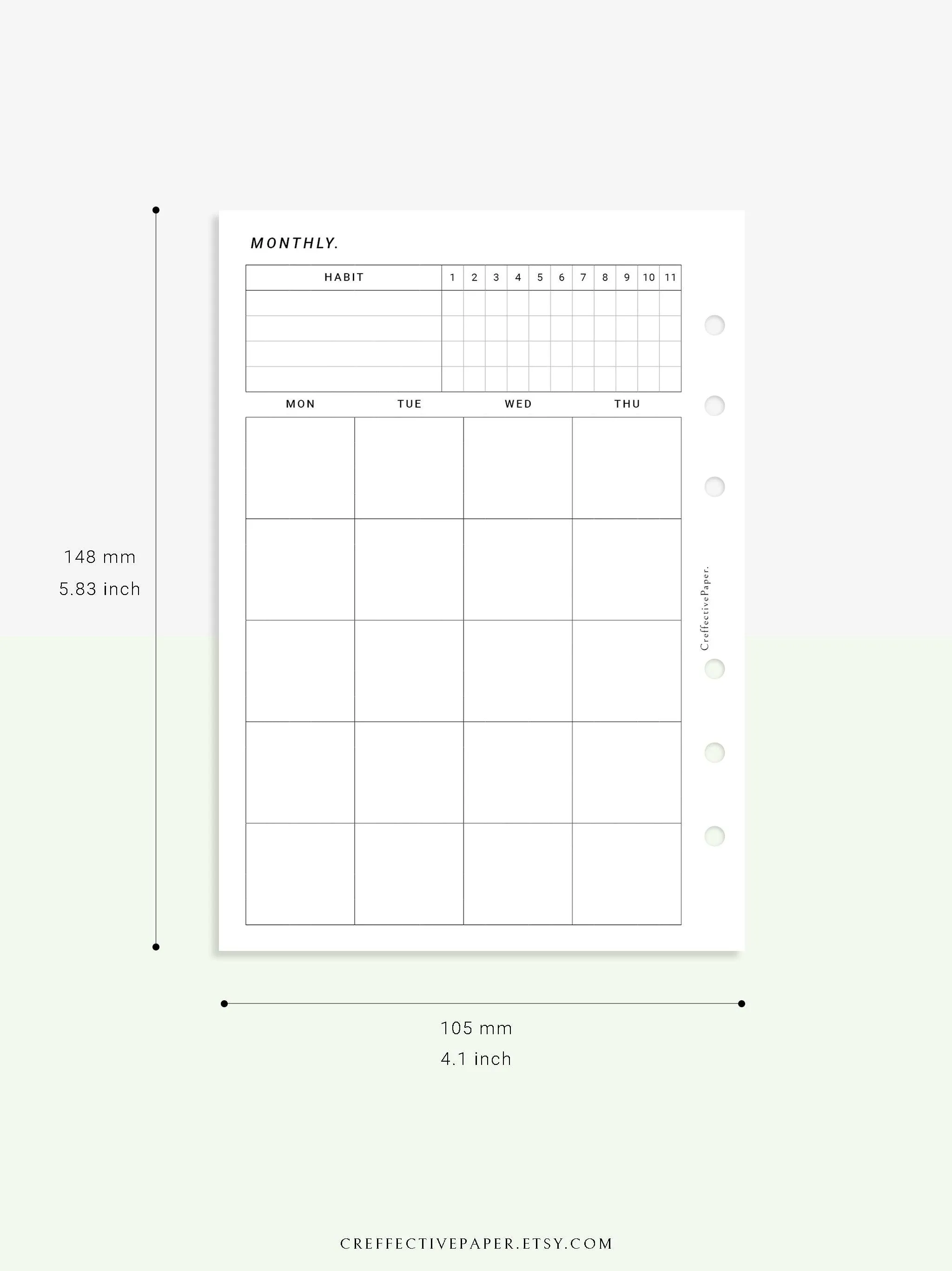 M106_B | Monthly Planner with 31 Days Habit Tracker Printable Inserts
