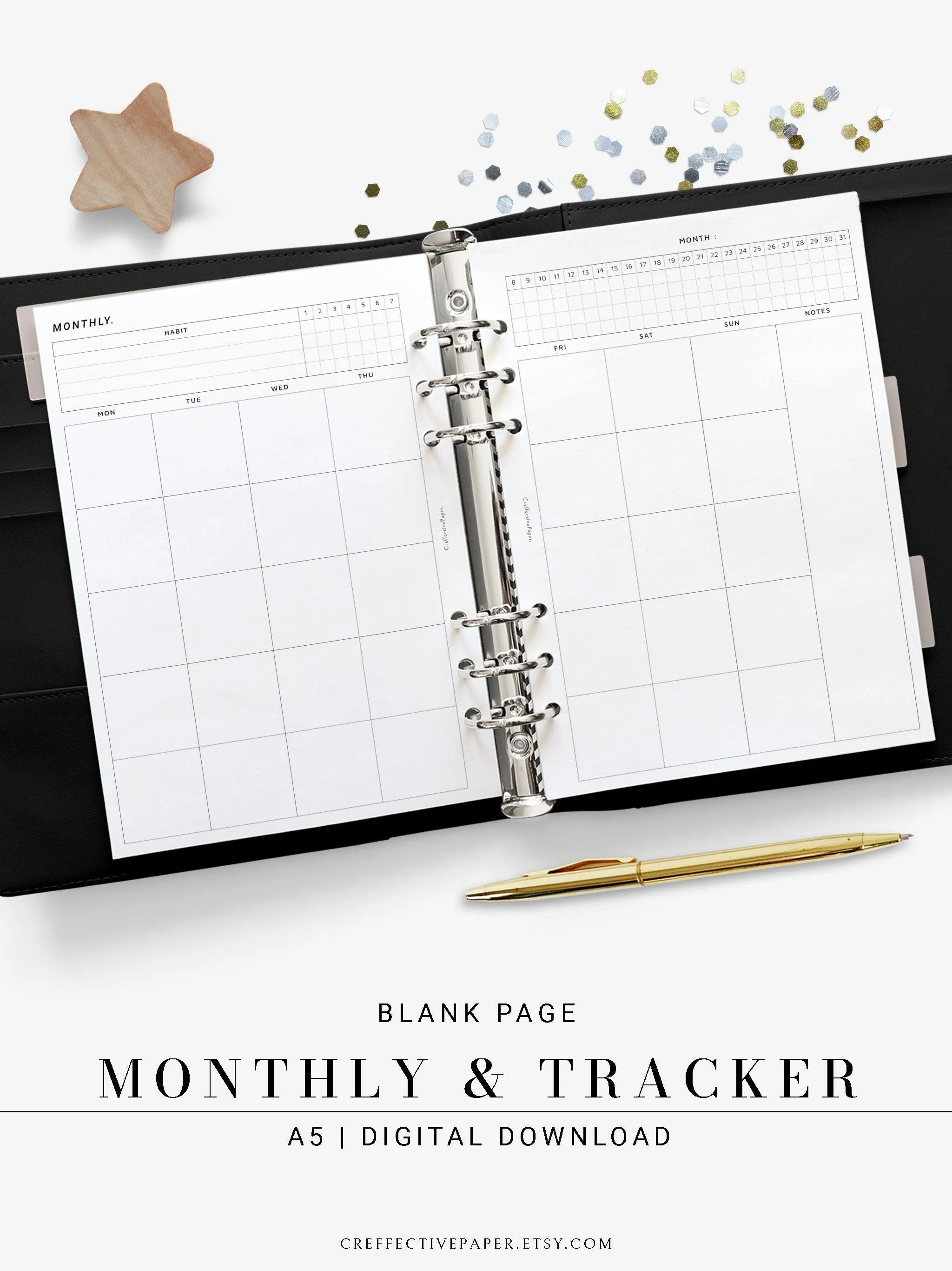 M106_B | Monthly Planner with 31 Days Habit Tracker Printable Inserts