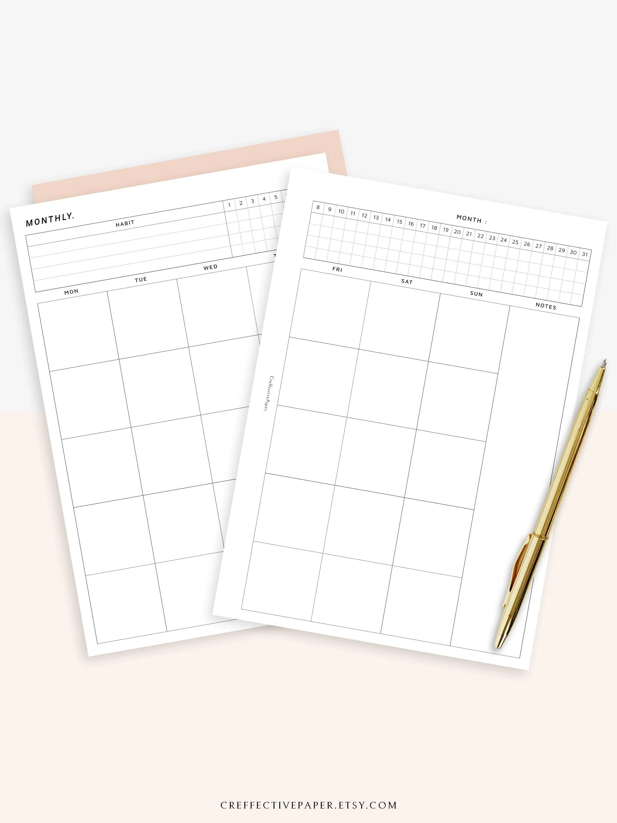 M106_B | Monthly Planner with 31 Days Habit Tracker Printable Inserts