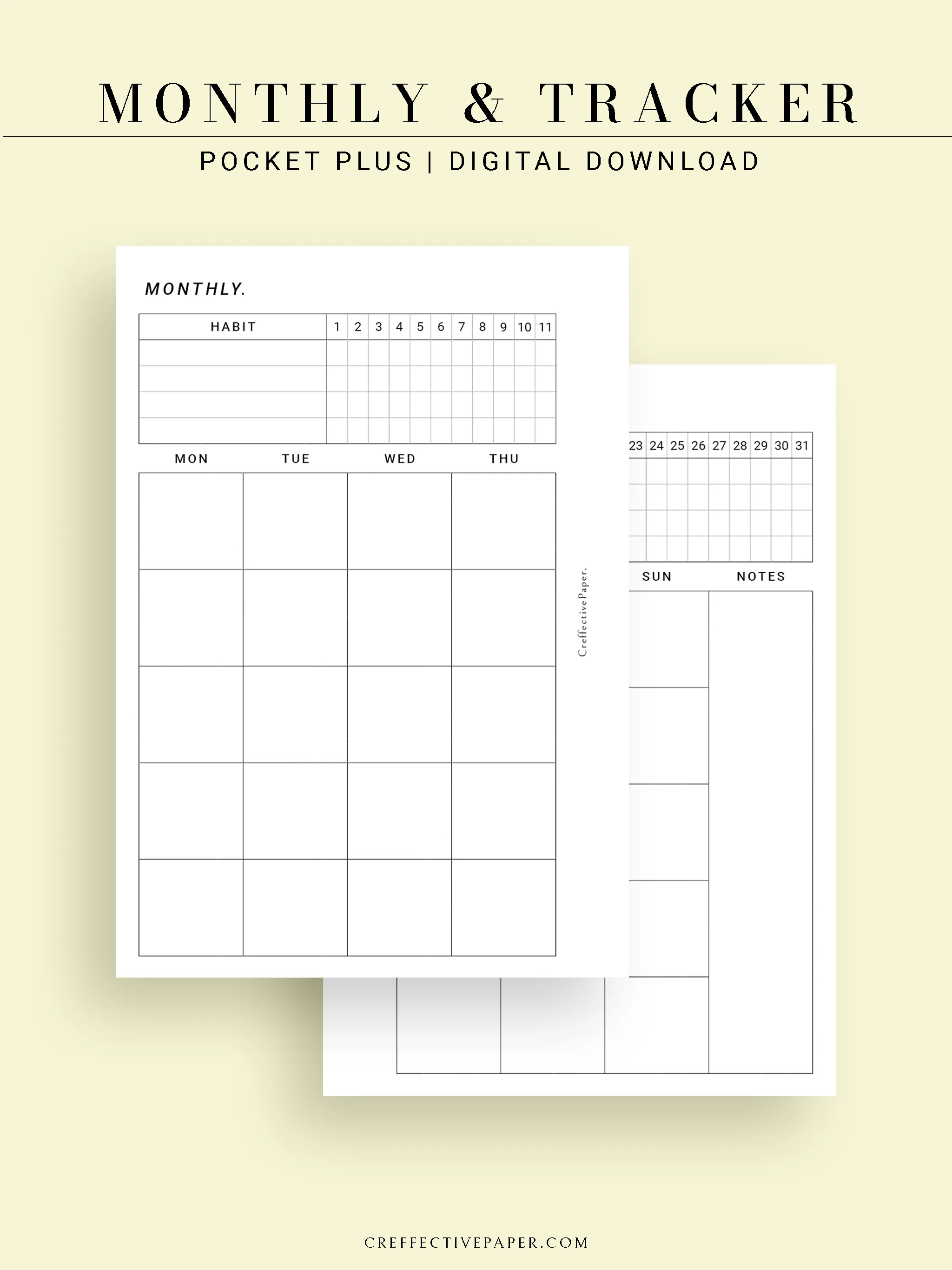 M106_B | Monthly Planner with 31 Days Habit Tracker Printable Inserts