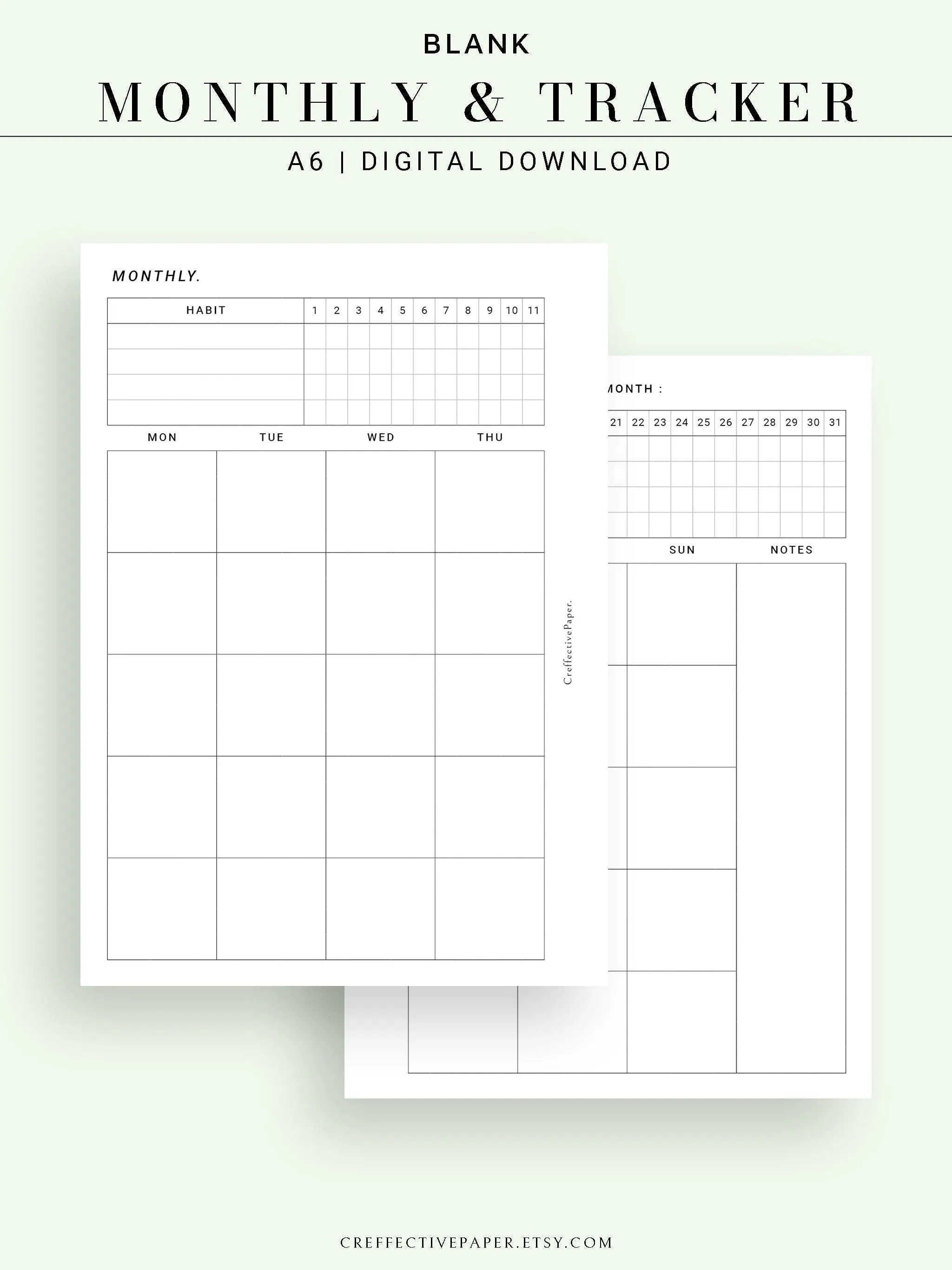 M106_B | Monthly Planner with 31 Days Habit Tracker Printable Inserts