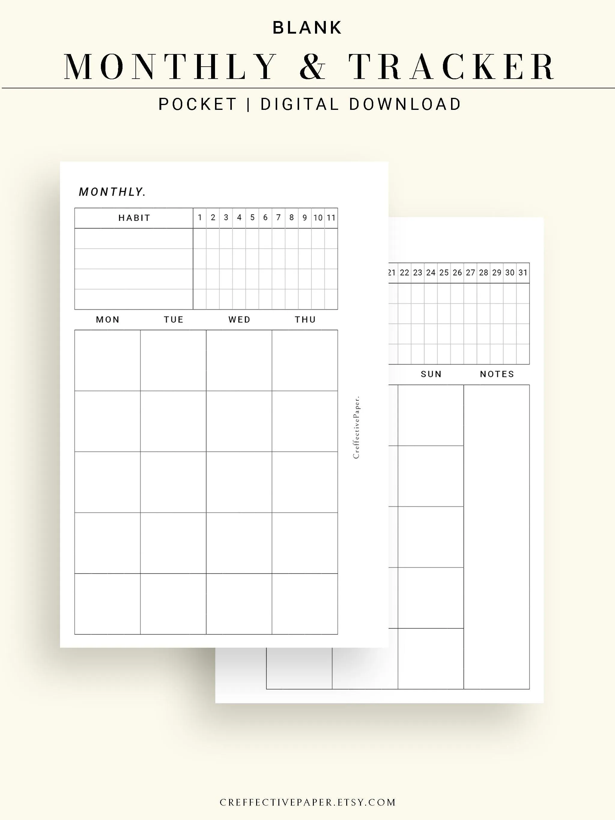 M106_B | Monthly Planner with 31 Days Habit Tracker Printable Inserts