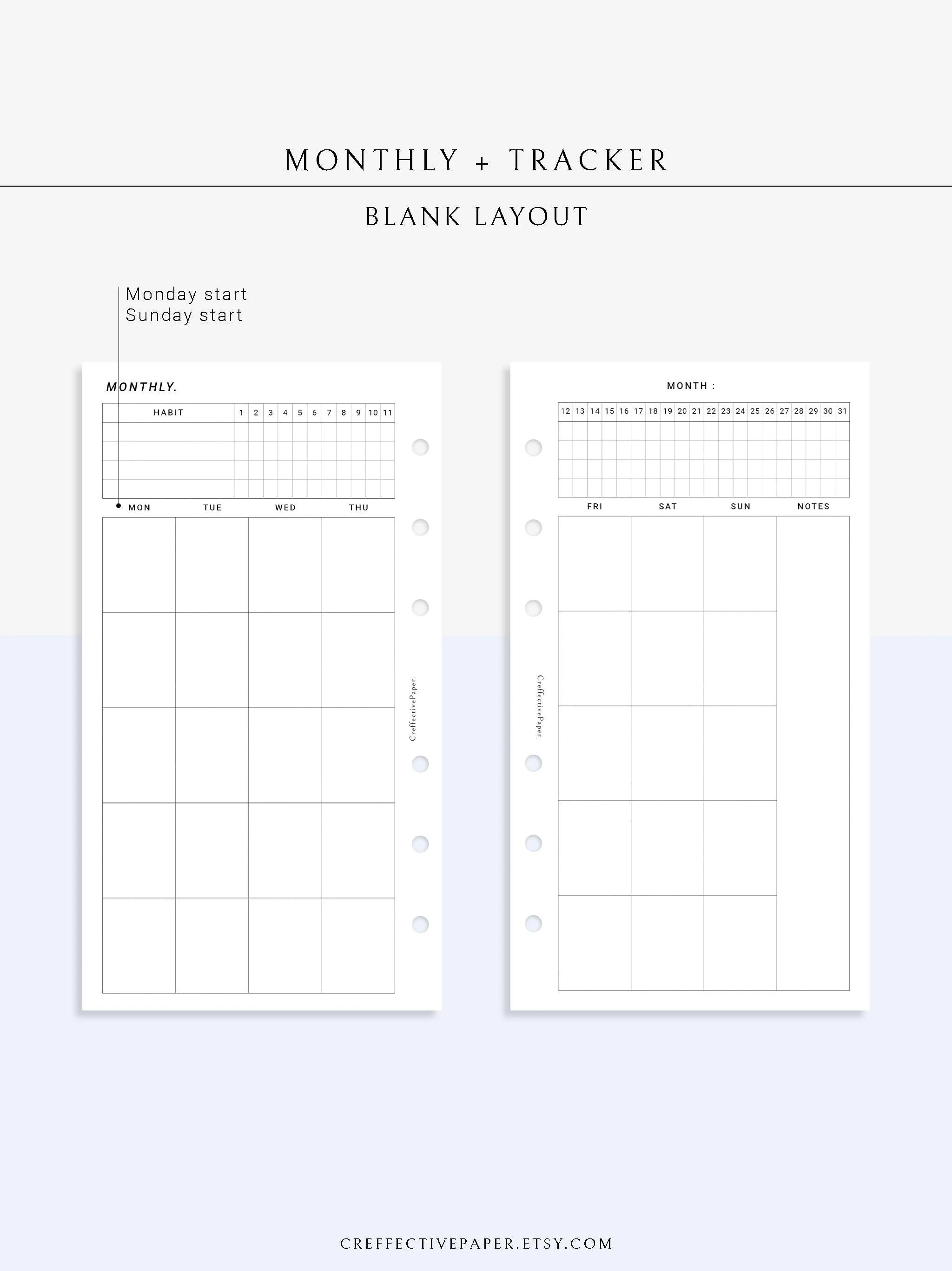 M106_B | Monthly Planner with 31 Days Habit Tracker Printable Inserts