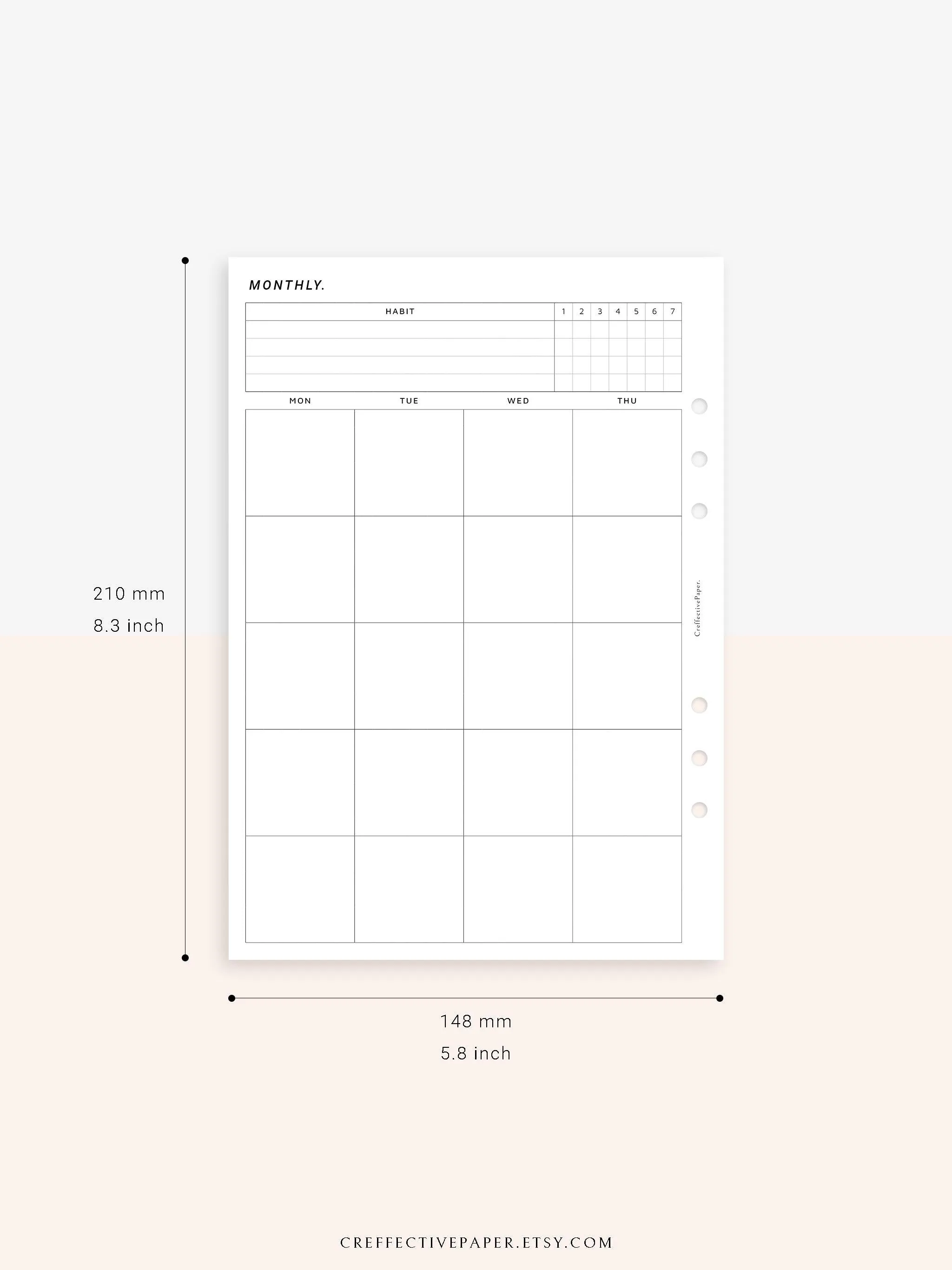 M106_B | Monthly Planner with 31 Days Habit Tracker Printable Inserts
