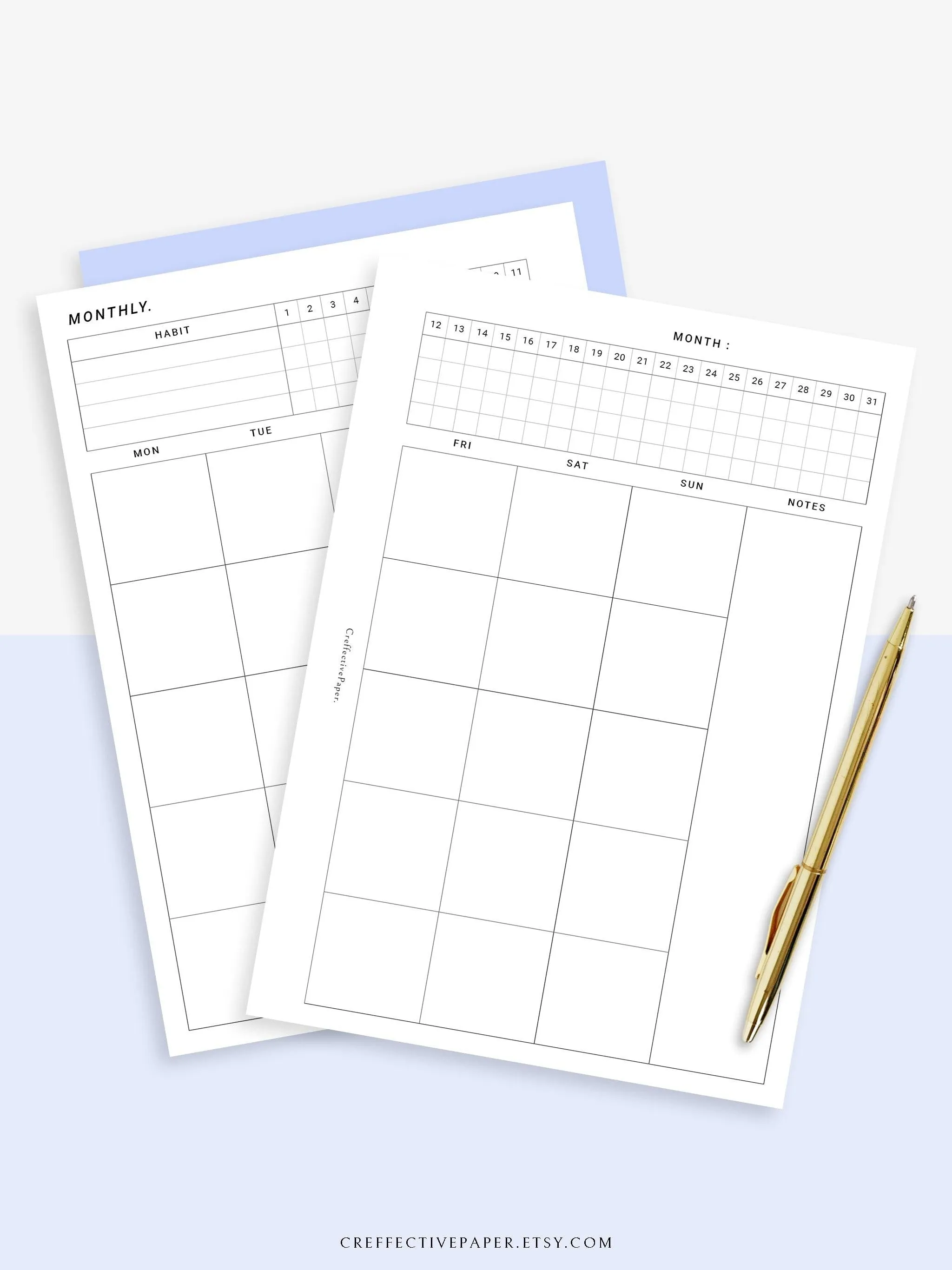 M106_B | Monthly Planner with 31 Days Habit Tracker Printable Inserts