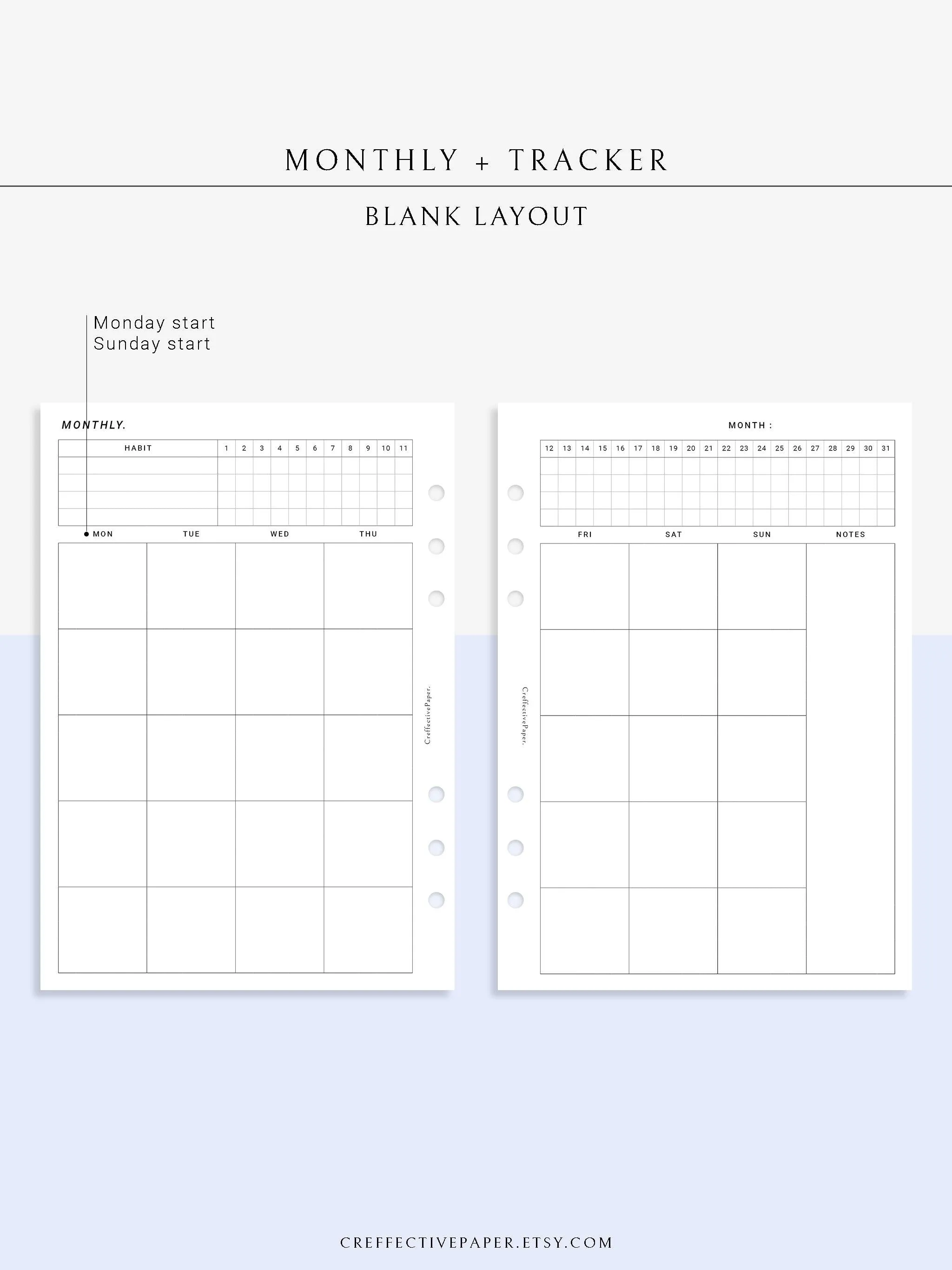 M106_B | Monthly Planner with 31 Days Habit Tracker Printable Inserts