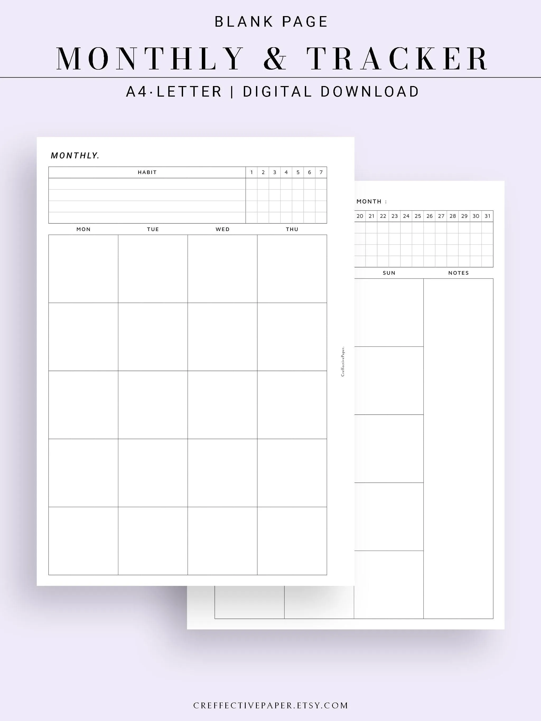 M106_B | Monthly Planner with 31 Days Habit Tracker Printable Inserts