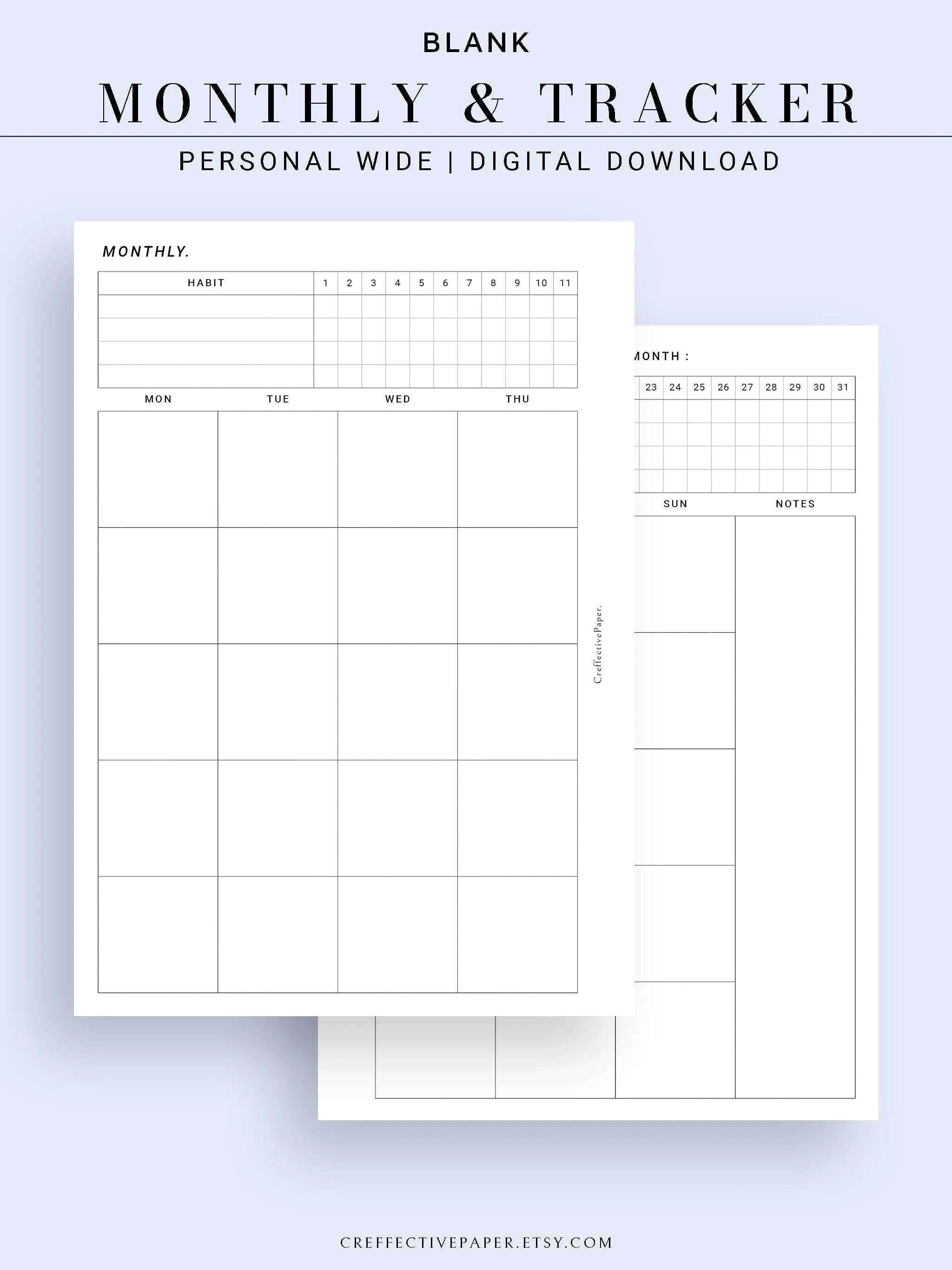 M106_B | Monthly Planner with 31 Days Habit Tracker Printable Inserts