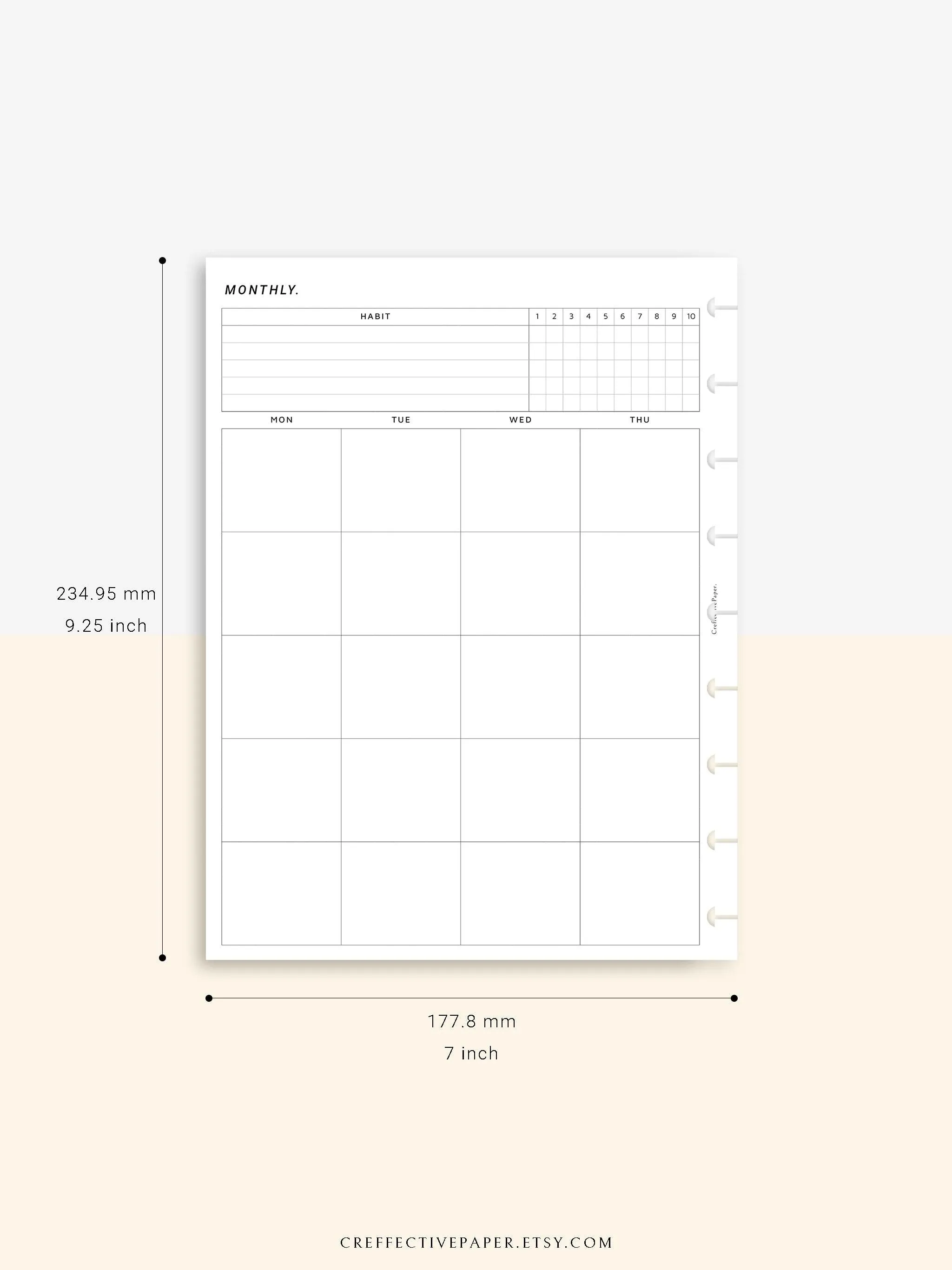 M106_B | Monthly Planner with 31 Days Habit Tracker Printable Inserts