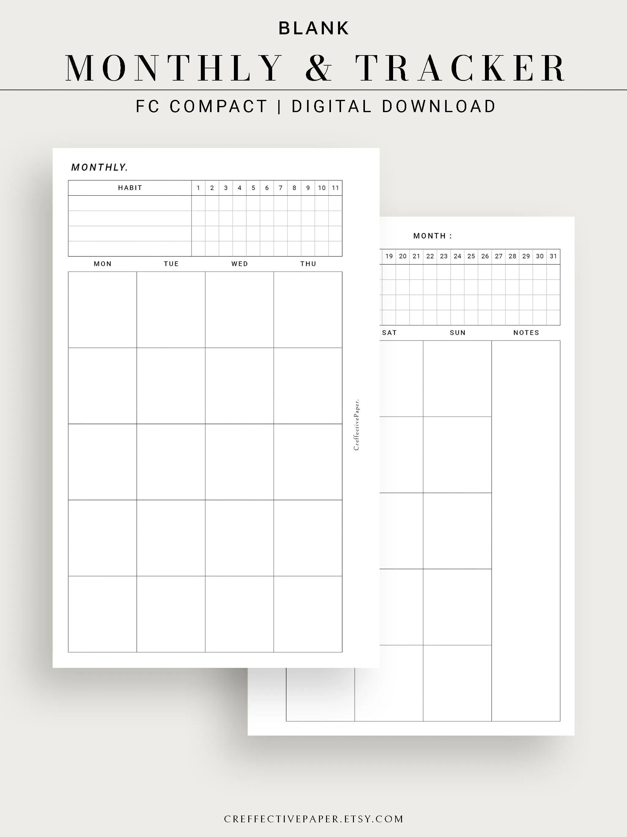 M106_B | Monthly Planner with 31 Days Habit Tracker Printable Inserts