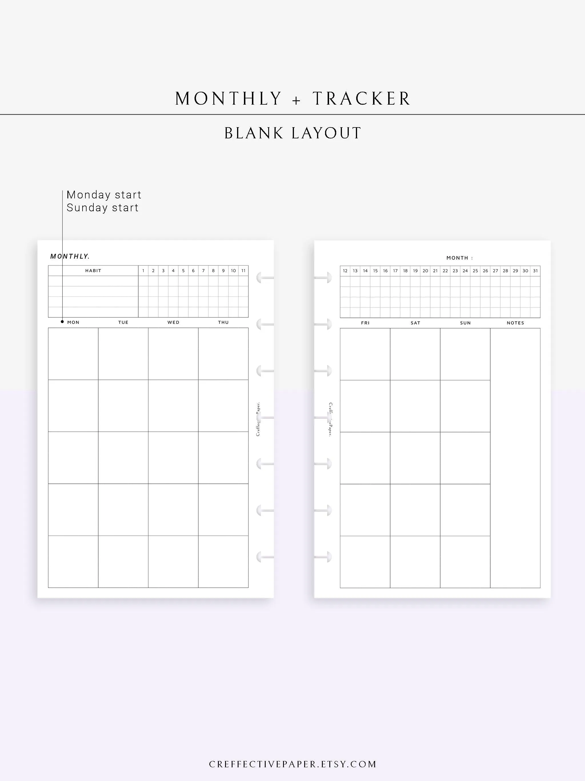 M106_B | Monthly Planner with 31 Days Habit Tracker Printable Inserts