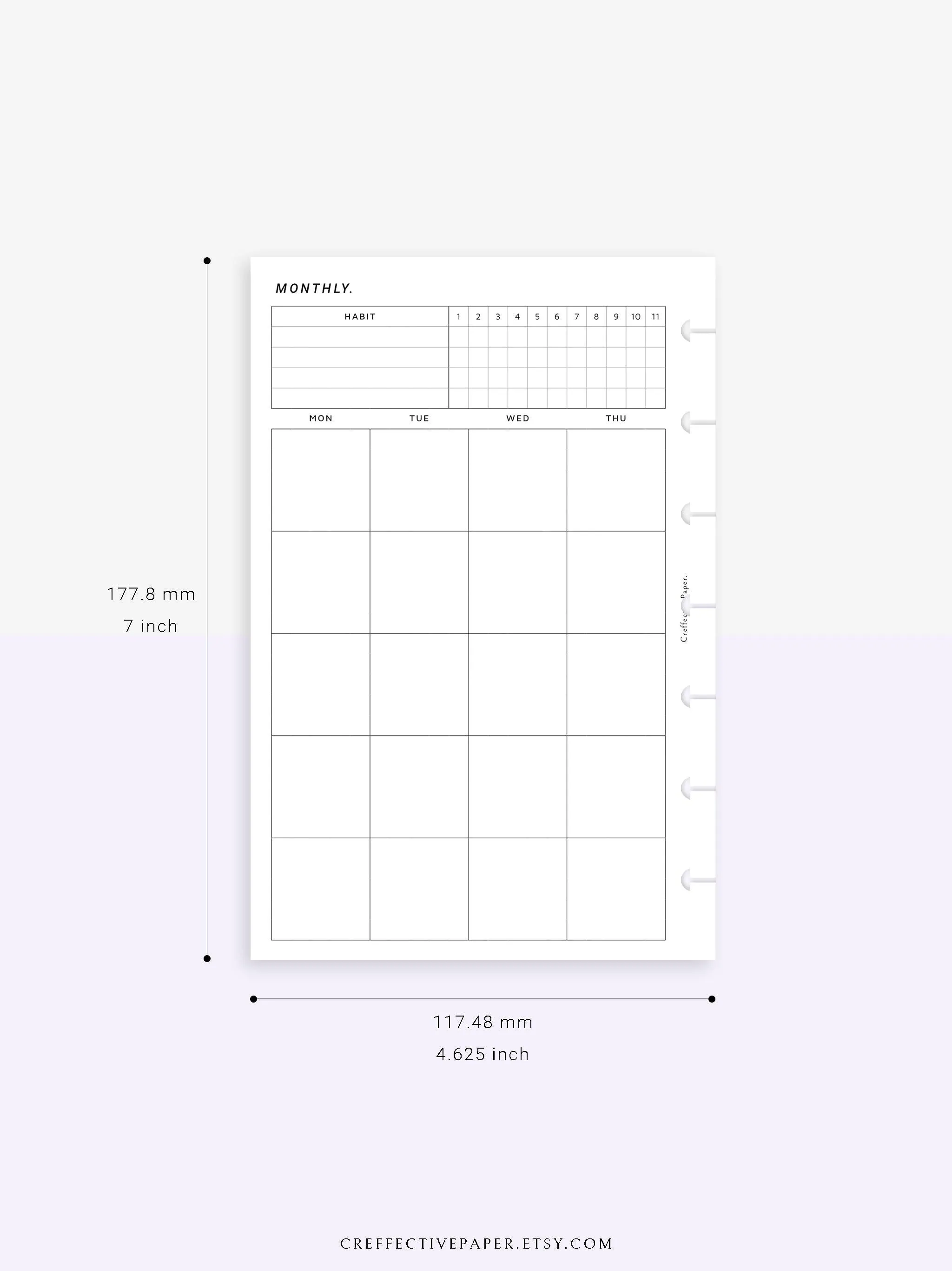 M106_B | Monthly Planner with 31 Days Habit Tracker Printable Inserts