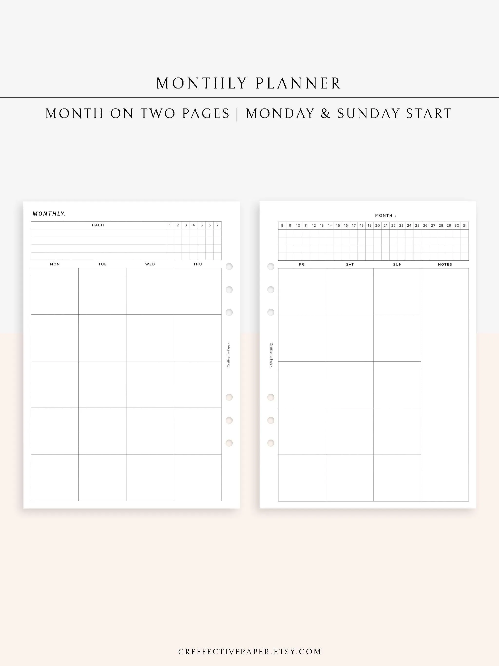 M106_B | Monthly Planner with 31 Days Habit Tracker Printable Inserts
