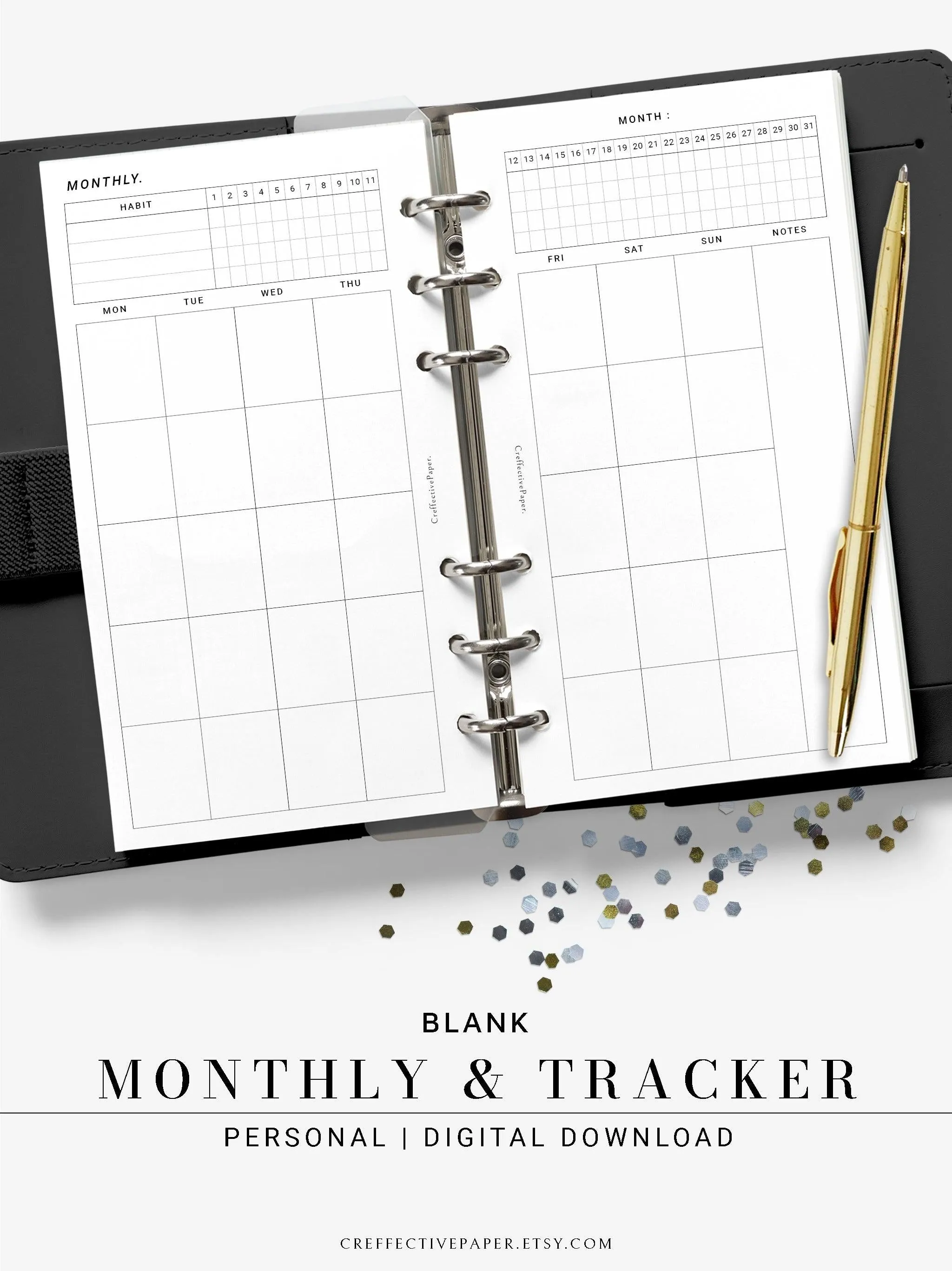 M106_B | Monthly Planner with 31 Days Habit Tracker Printable Inserts