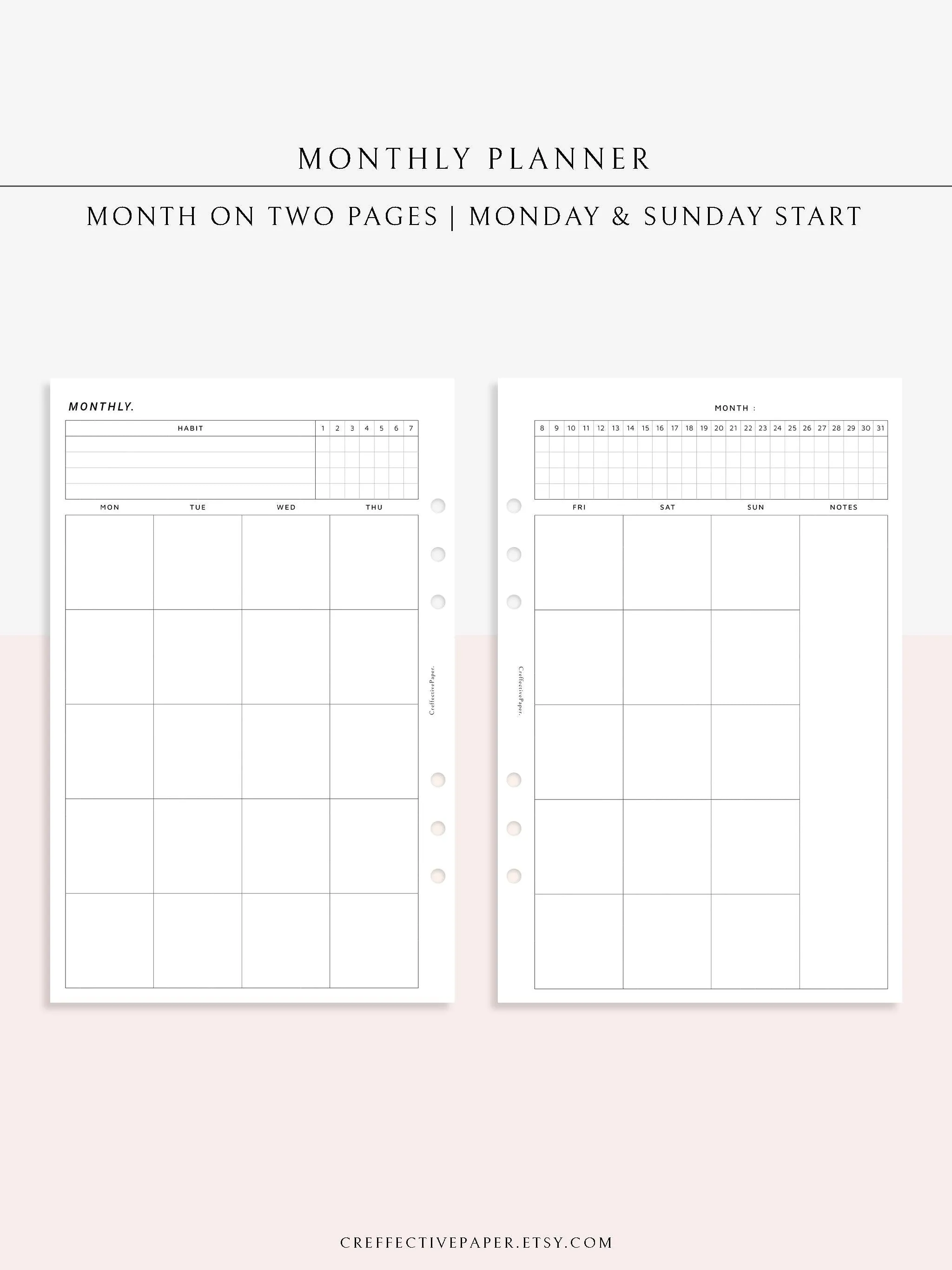 M106_B | Monthly Planner with 31 Days Habit Tracker Printable Inserts