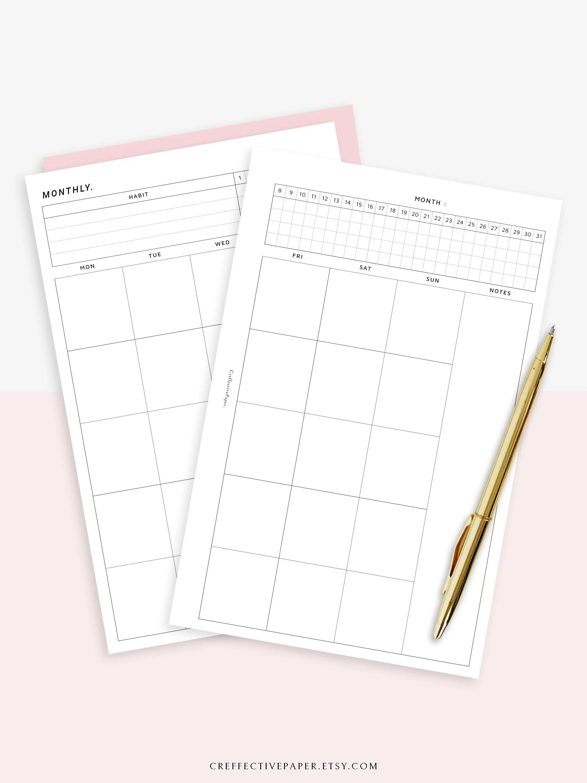 M106_B | Monthly Planner with 31 Days Habit Tracker Printable Inserts