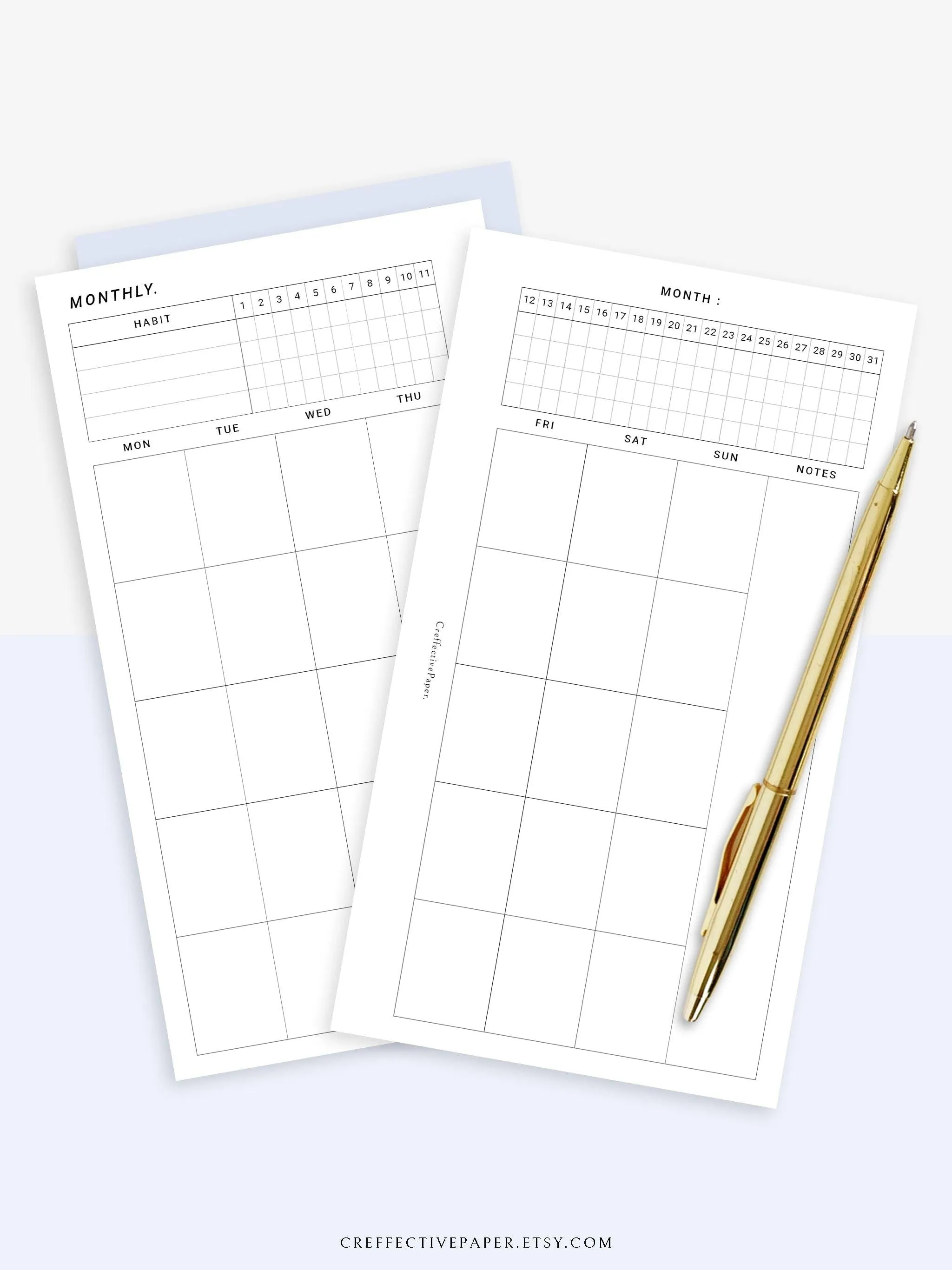 M106_B | Monthly Planner with 31 Days Habit Tracker Printable Inserts