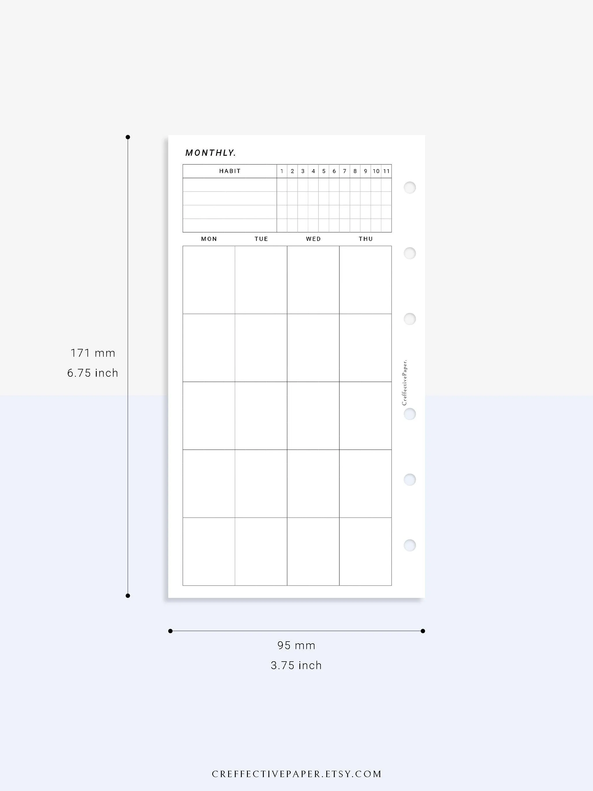 M106_B | Monthly Planner with 31 Days Habit Tracker Printable Inserts