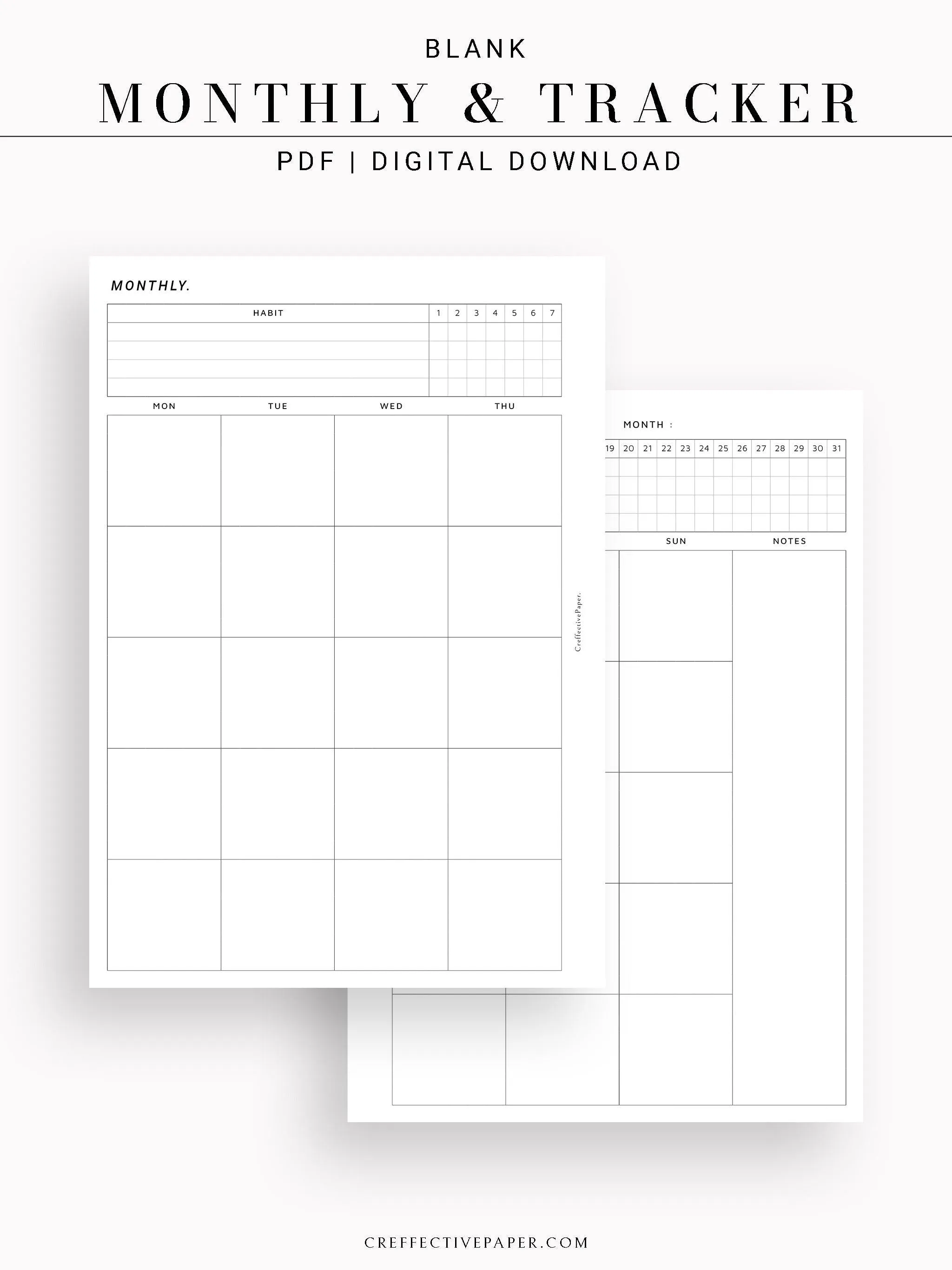 M106_B | Monthly Planner with 31 Days Habit Tracker Printable Inserts