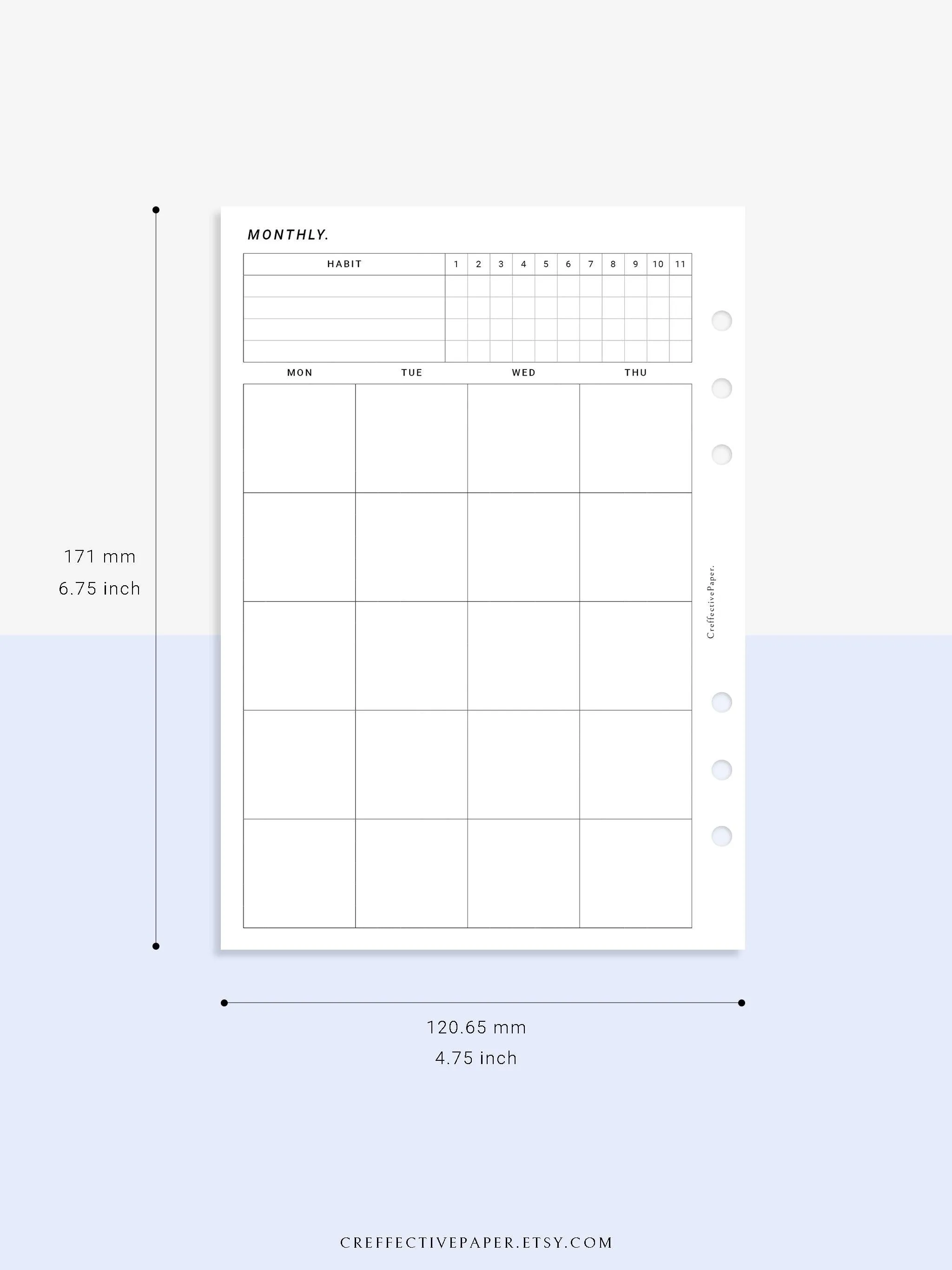 M106_B | Monthly Planner with 31 Days Habit Tracker Printable Inserts