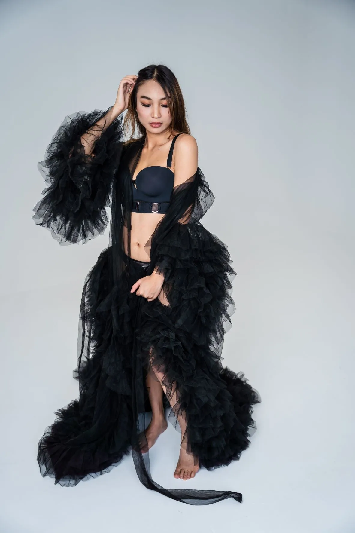 Maternity Photoshoot Dresses - Black Tulle Robe - Sophie